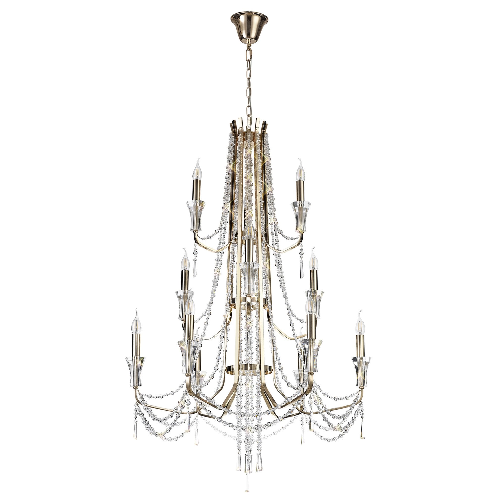 Diyas Armand Pendant 6+3+3 Light E14 - French Gold/Crystal