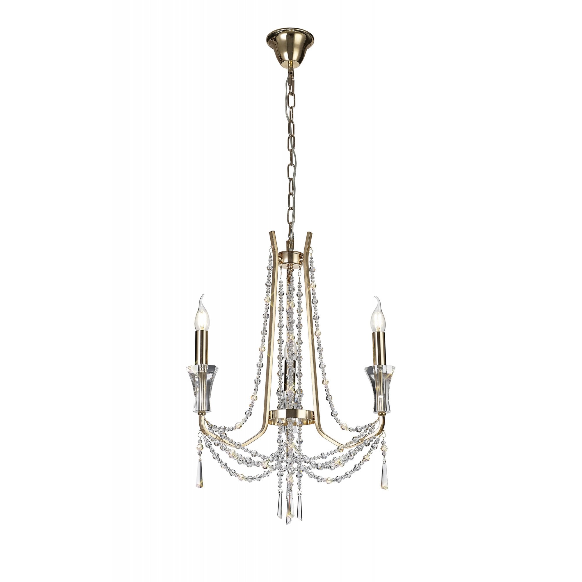 Diyas Armand Pendant 3 Light E14 - French Gold/Crystal