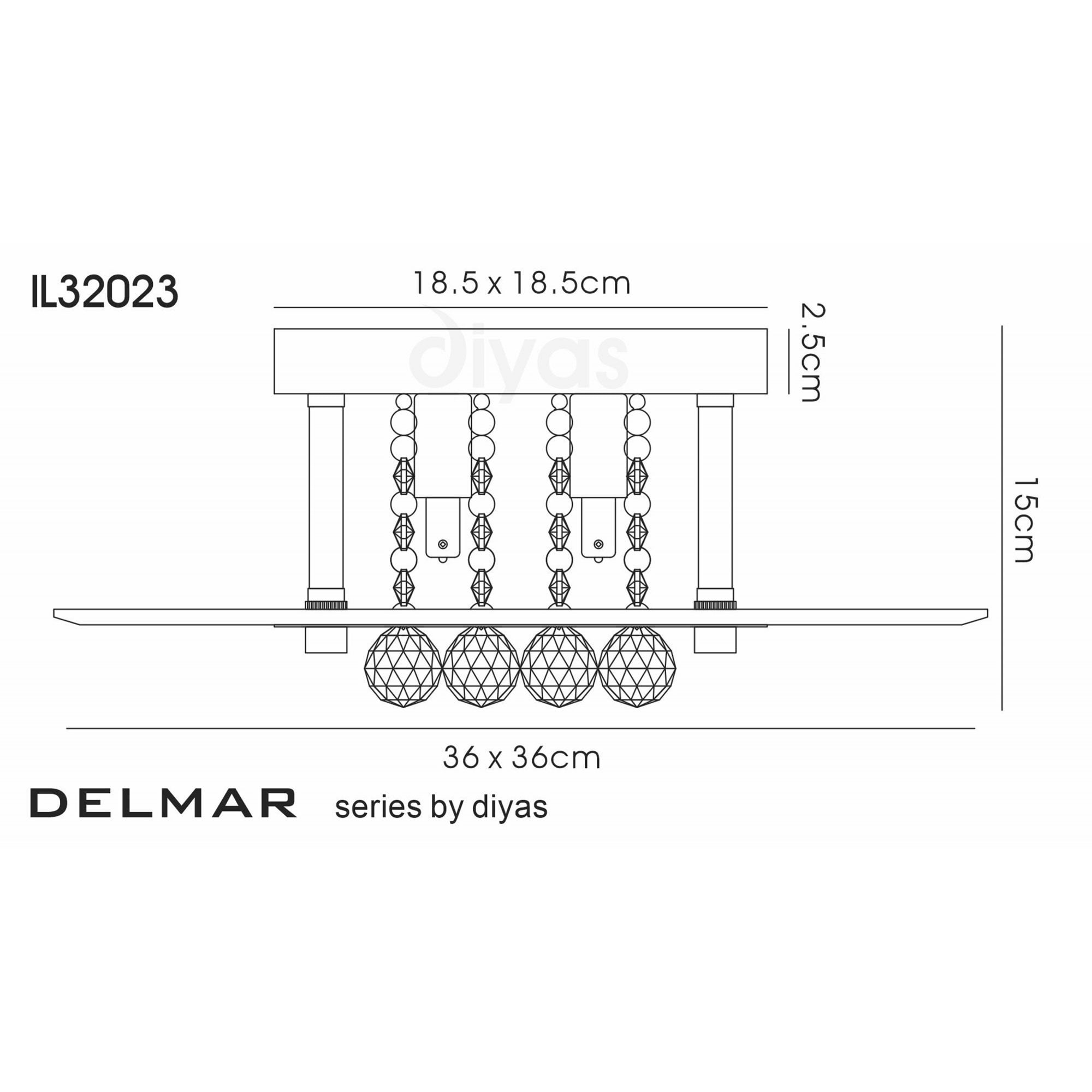 Diyas IL32023 Delmar Flush Square 4 Light French Gold/Glass/Crystal