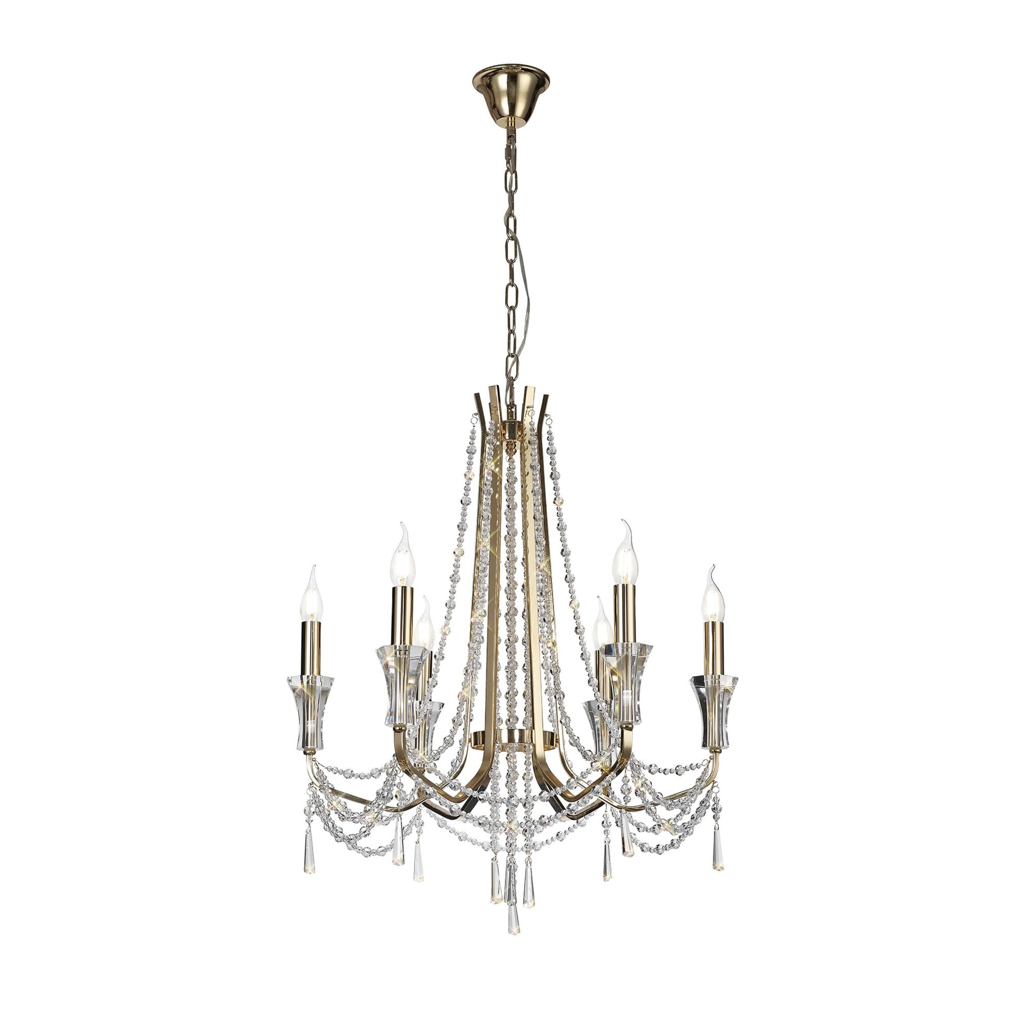 Diyas Armand Pendant 6 Light E14 - French Gold/Crystal