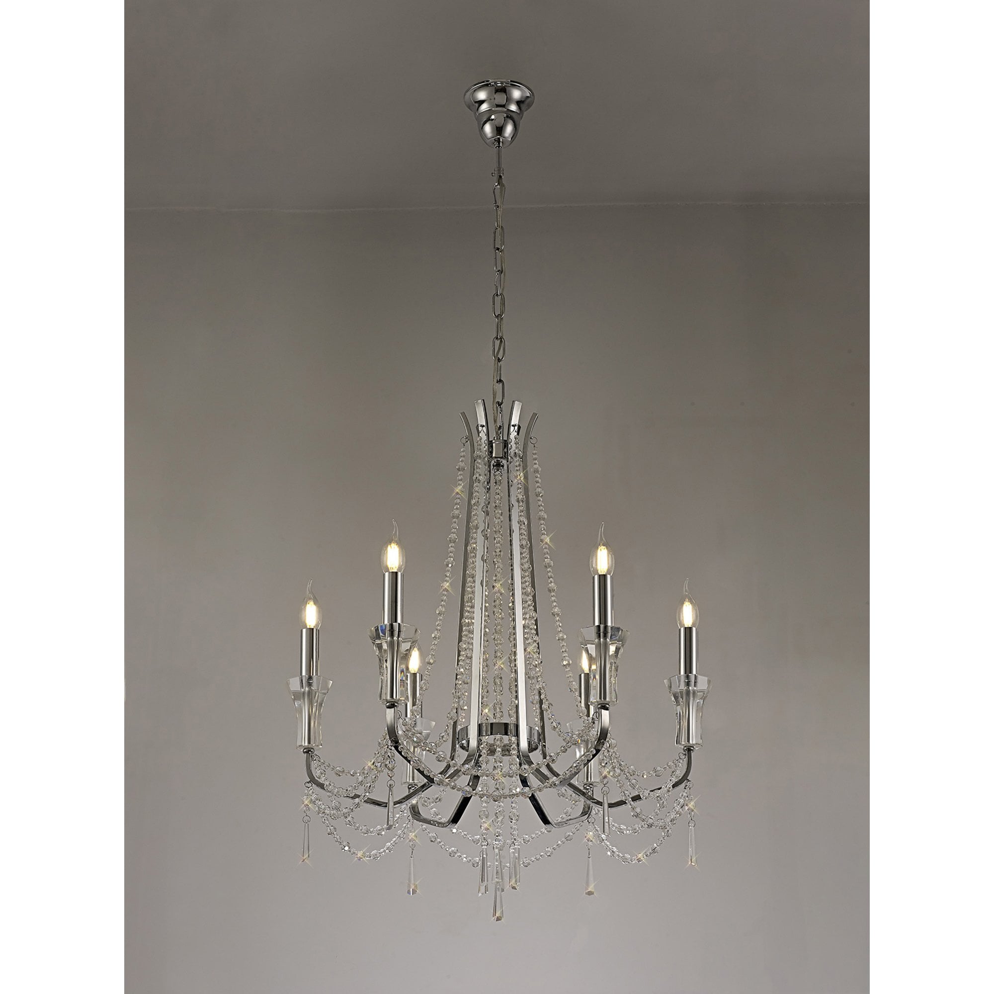 Diyas Armand Pendant 6 Light E14 - Polished Chrome/Crystal