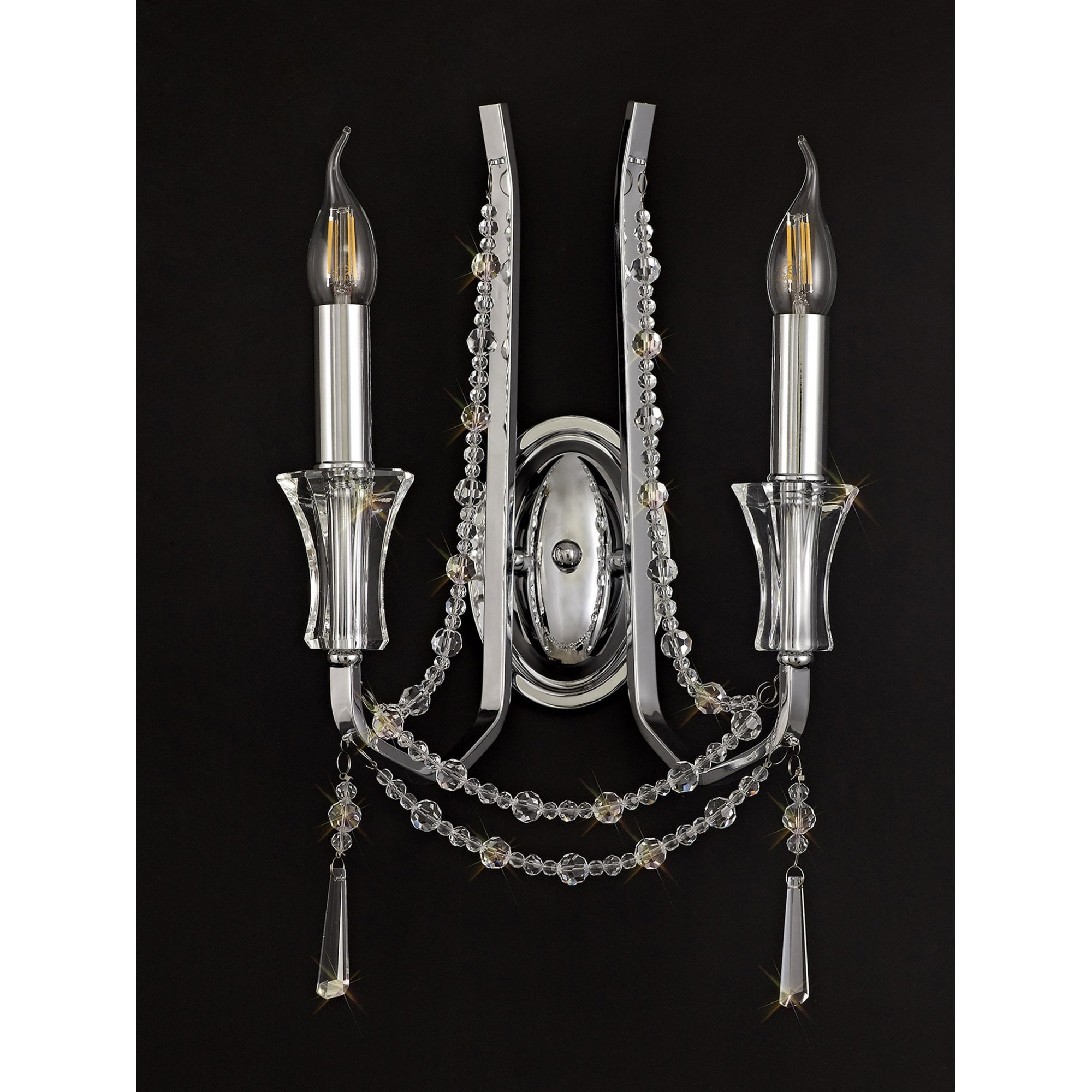 Diyas Armand Wall Lamp 2 Light E14 - Polished Chrome/Crystal