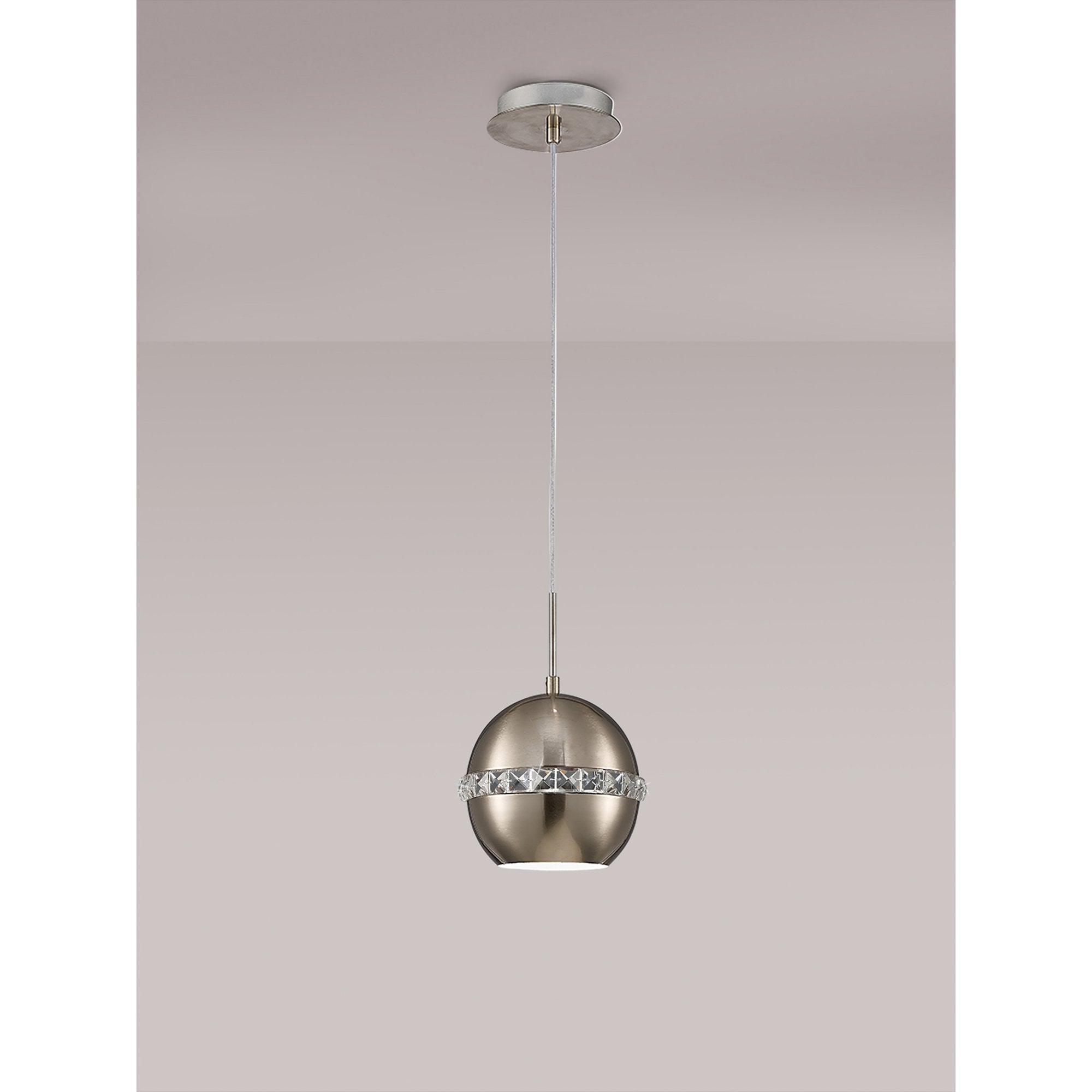Diyas IL31612 Andrea Single Pendant 1 Light E27 Satin Nickel/Crystal