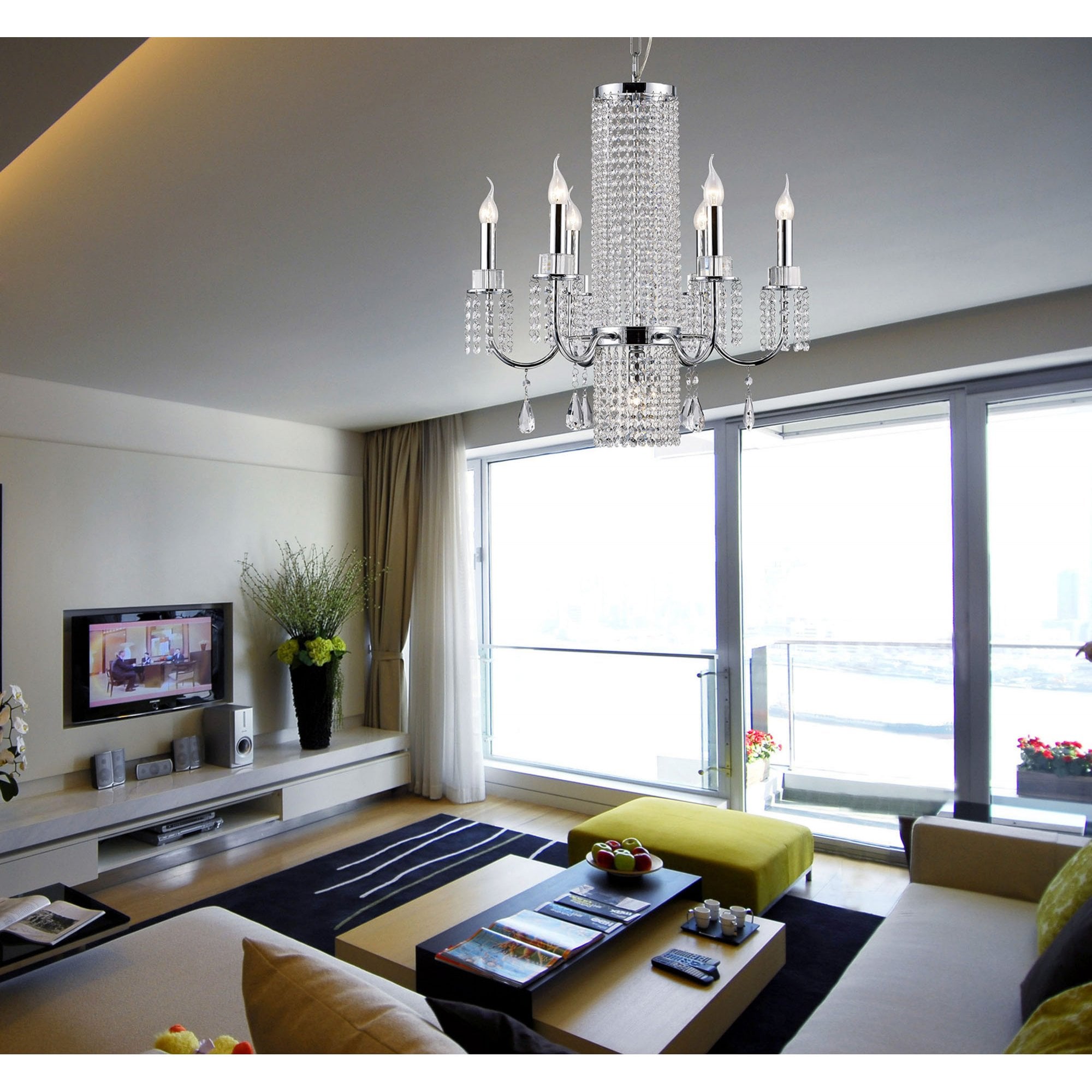 Diyas IL31543 Emily Pendant 6+1 Light Polished Chrome/Crystal