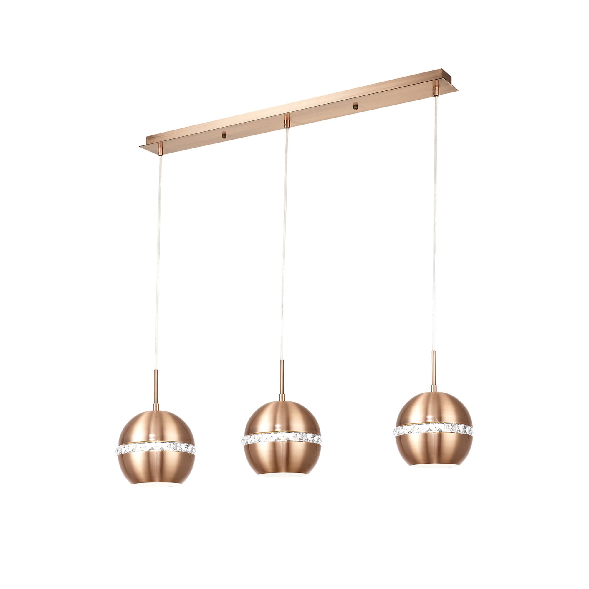 Diyas IL31611 Andrea Pendant 3 Light E27 Linear Satin Copper/Crystal