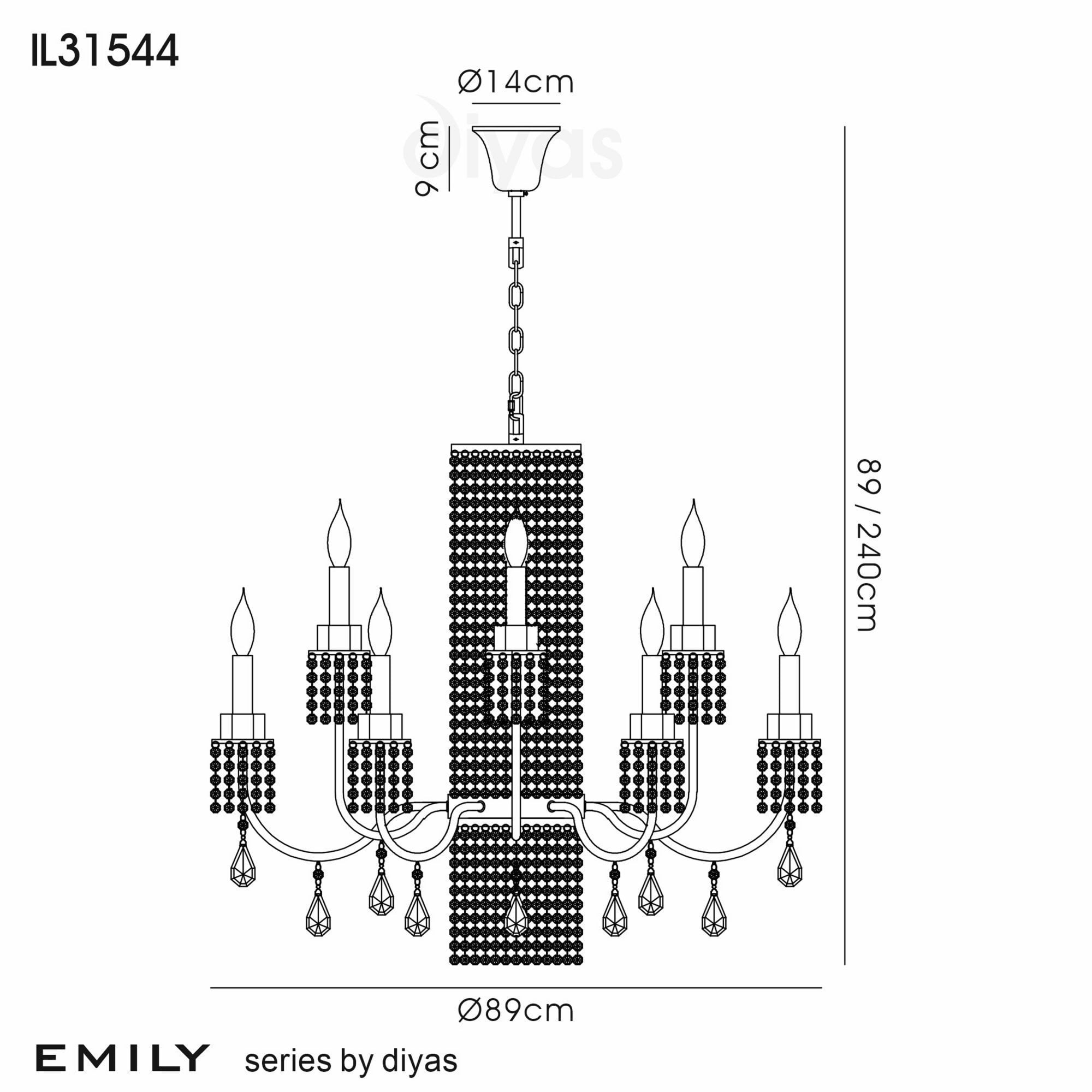 Diyas IL31544 Emily Pendant 8+4 Light Polished Chrome/Crystal
