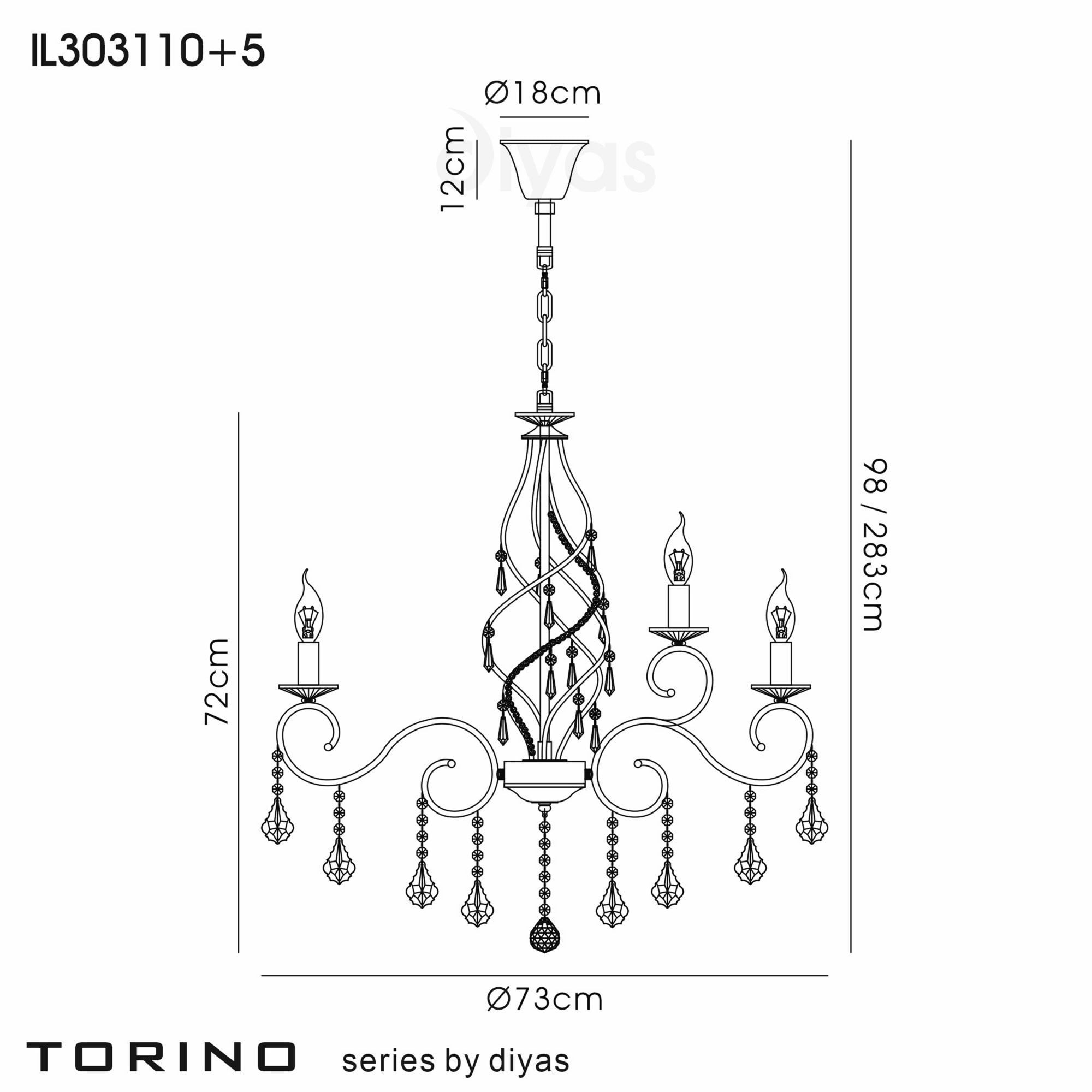 Diyas IL303110+5 Torino Pendant 15 Light Polished Chrome/Crystal
