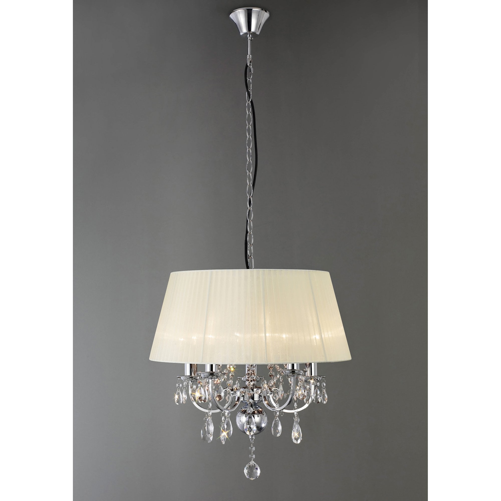 Diyas IL30045 Olivia Pendant With Ivory Cream Shade 5 Light Polished Chrome/Crystal