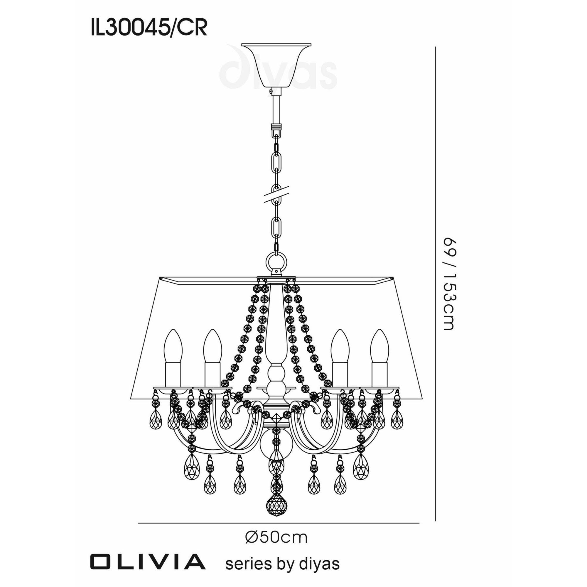 Diyas IL30045 Olivia Pendant With Ivory Cream Shade 5 Light Polished Chrome/Crystal