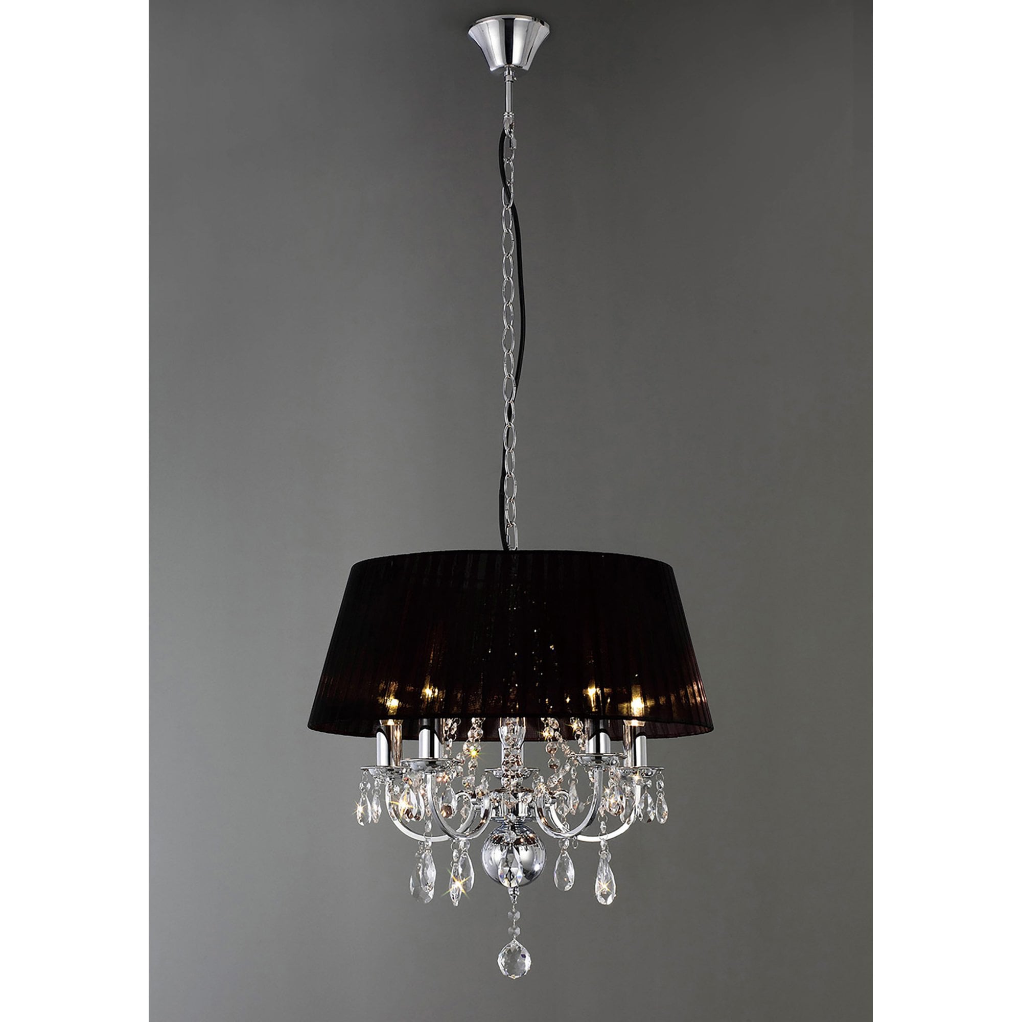 Diyas IL30045 Olivia Pendant With Black Shade 5 Light Polished Chrome/Crystal