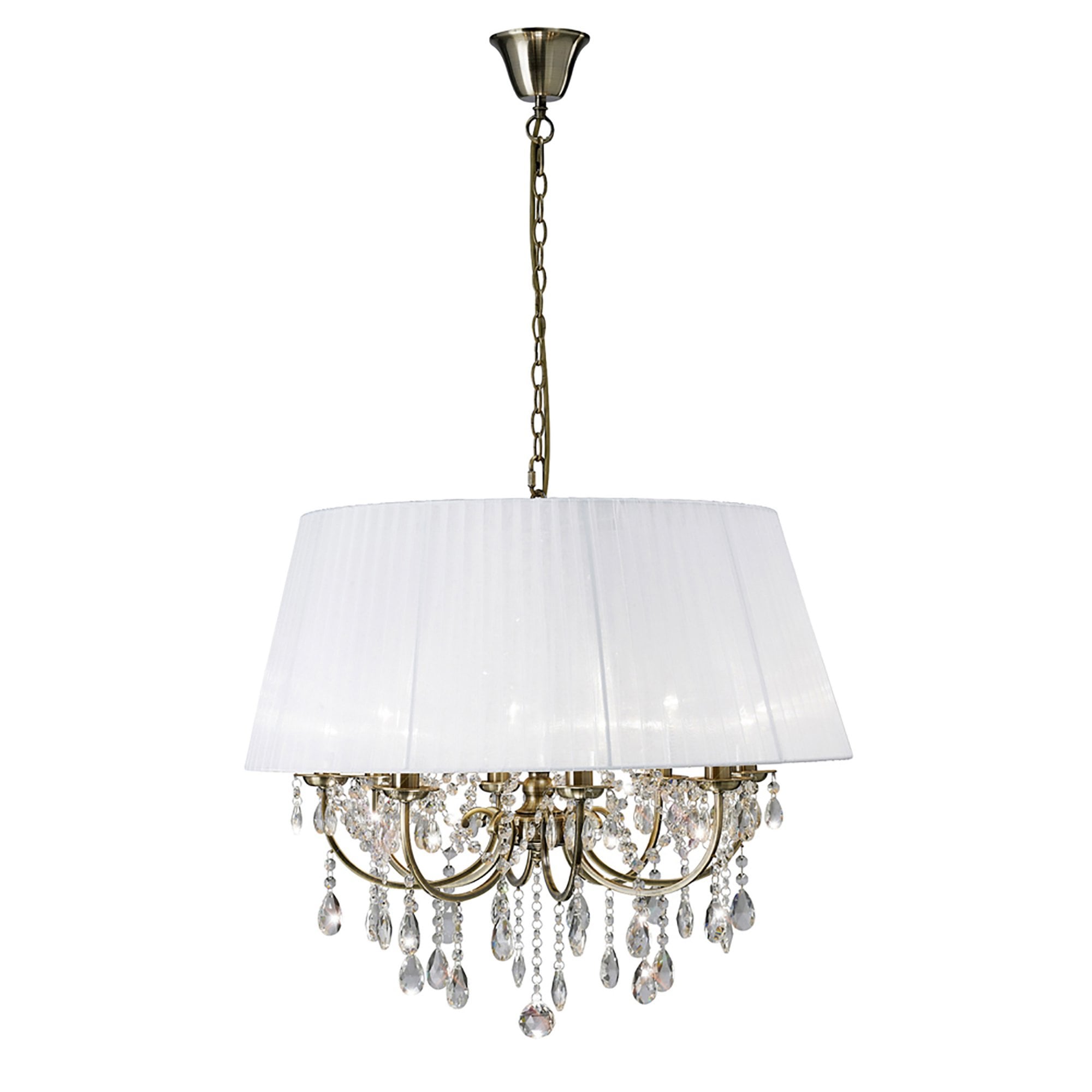 Diyas IL30057 Olivia Pendant With White Shade 8 Light Antique Brass/Crystal