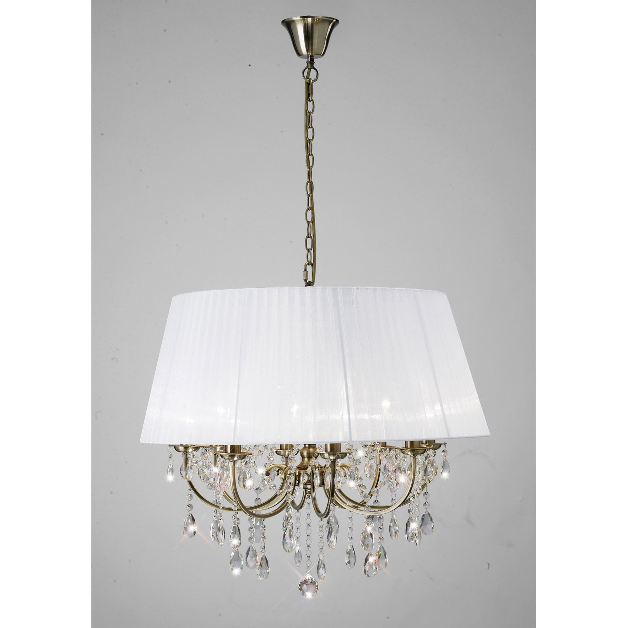 Diyas IL30057 Olivia Pendant With White Shade 8 Light Antique Brass/Crystal
