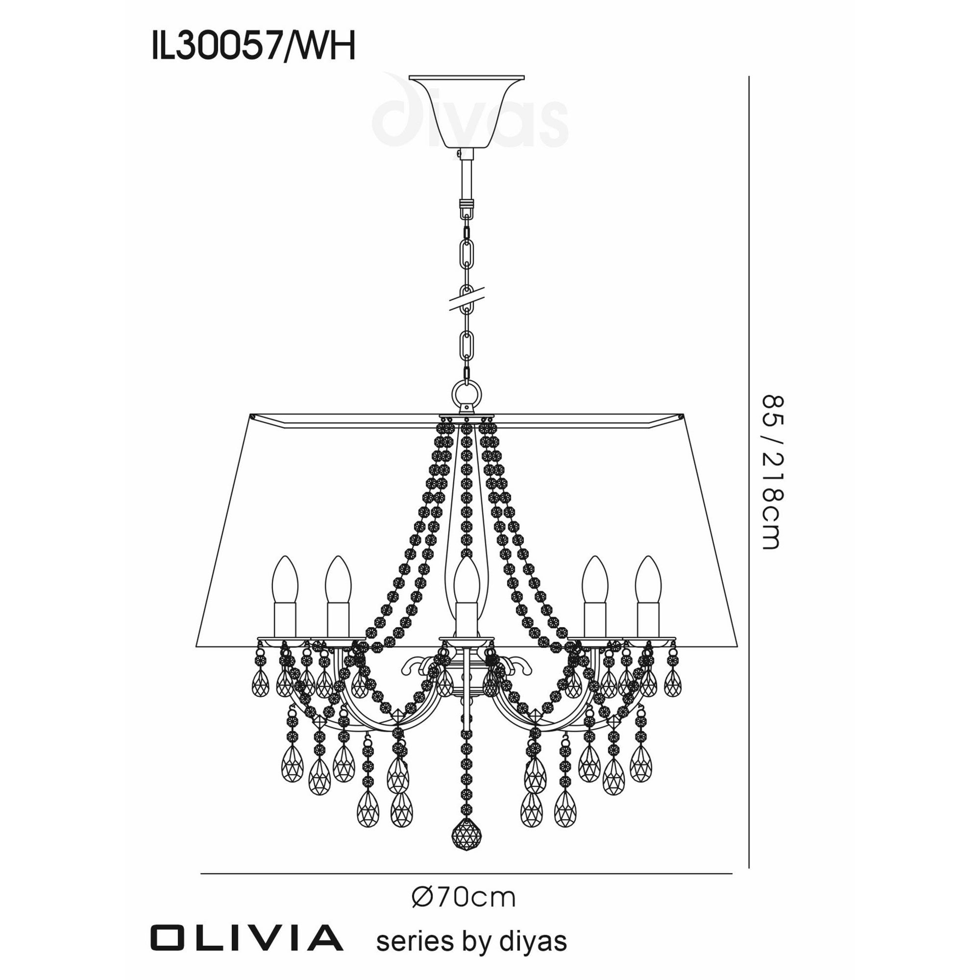 Diyas IL30057 Olivia Pendant With White Shade 8 Light Antique Brass/Crystal
