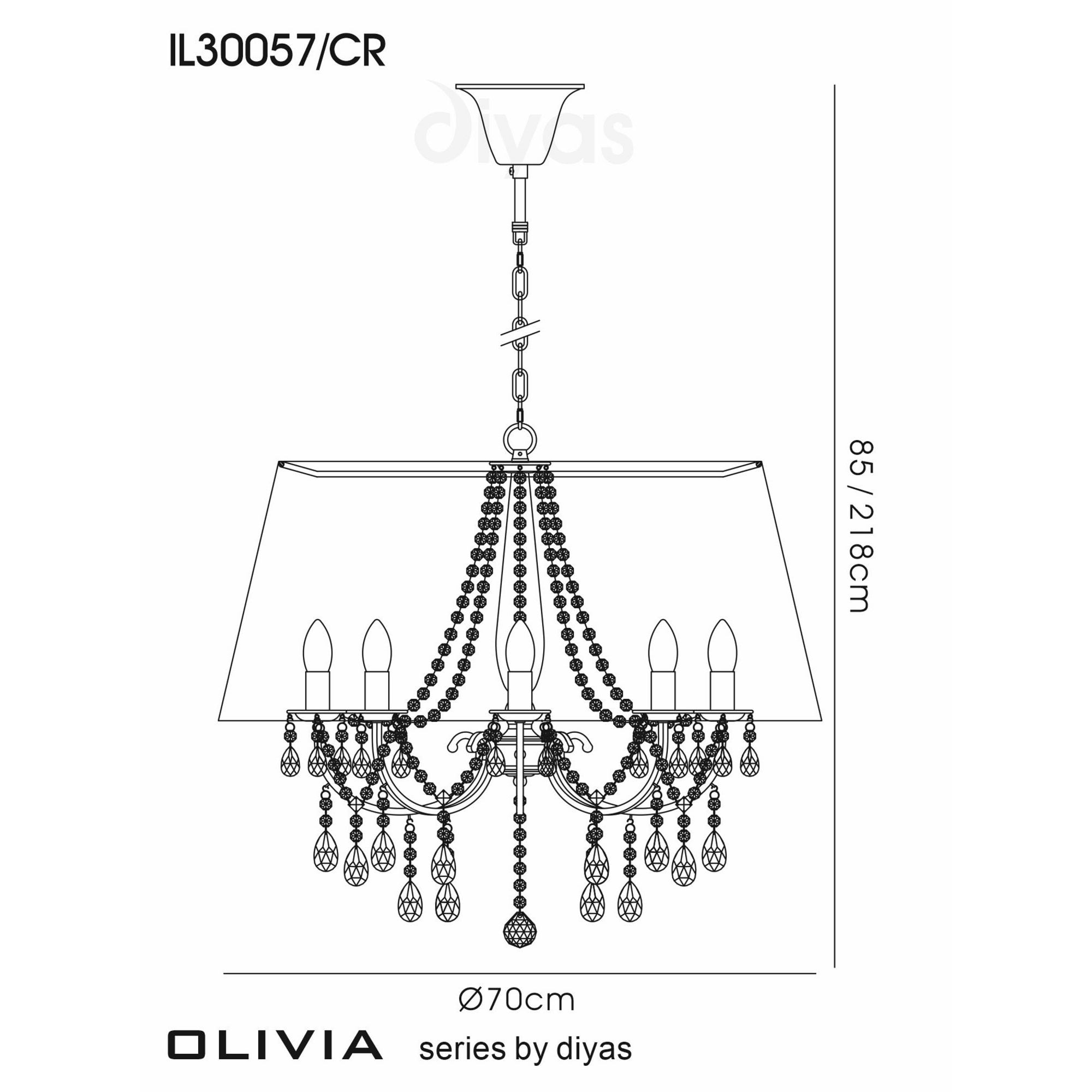Diyas IL30057 Olivia Pendant With Cream Shade 8 Light Antique Brass/Crystal