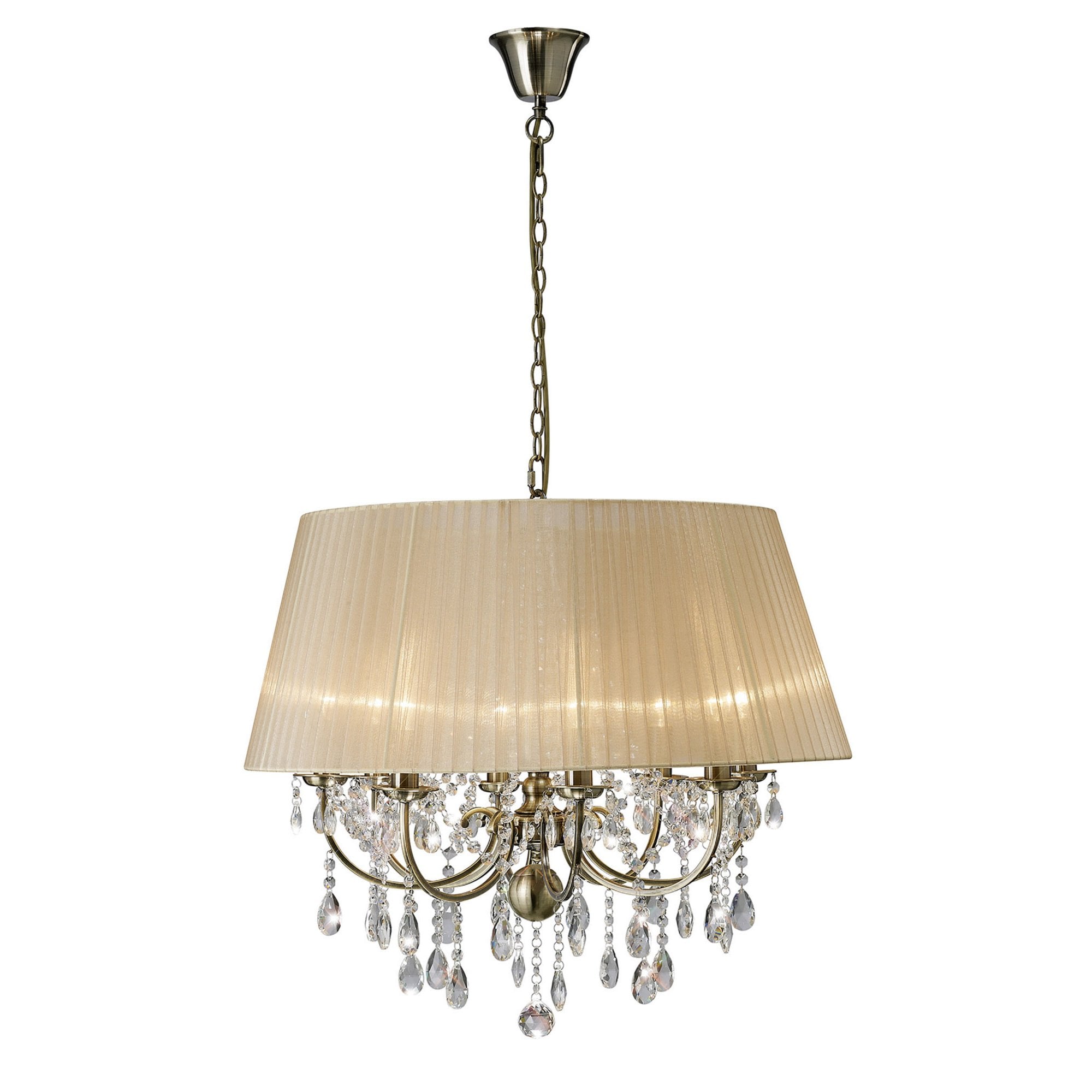 Diyas IL30057 Olivia Pendant With Soft Bronze Shade 8 Light Antique Brass/Crystal