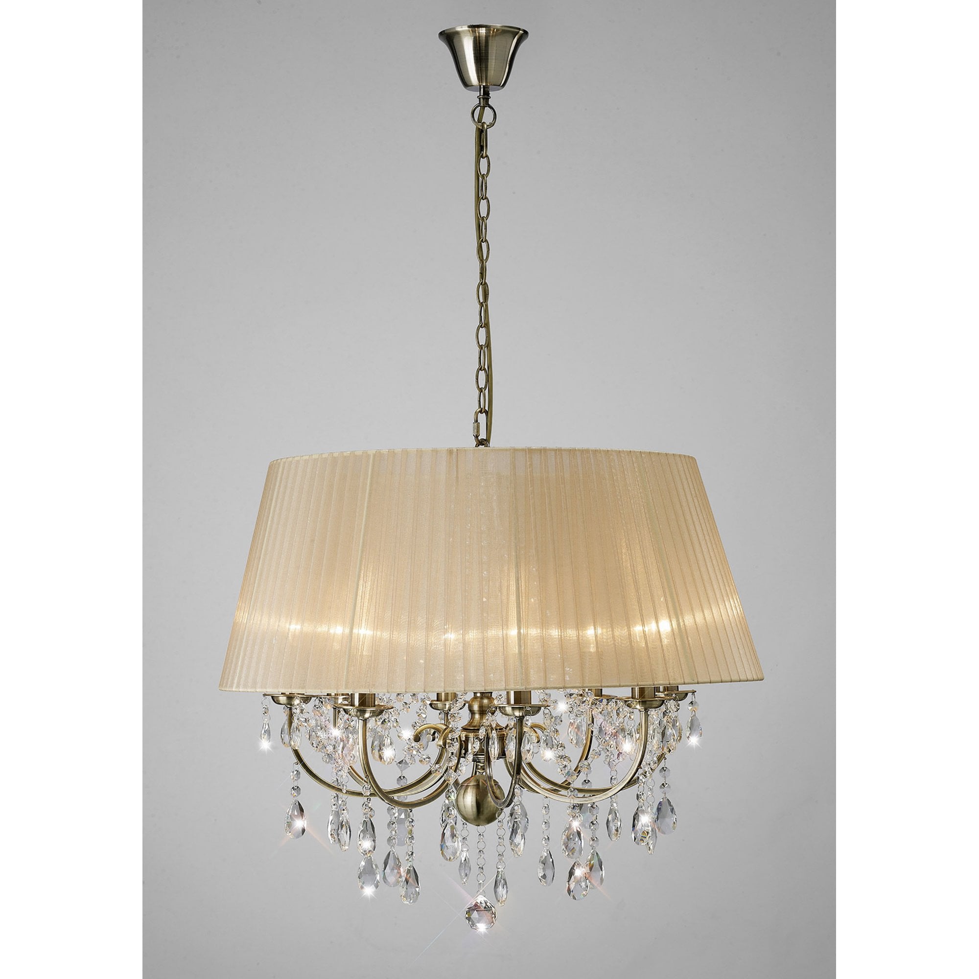 Diyas IL30057 Olivia Pendant With Soft Bronze Shade 8 Light Antique Brass/Crystal