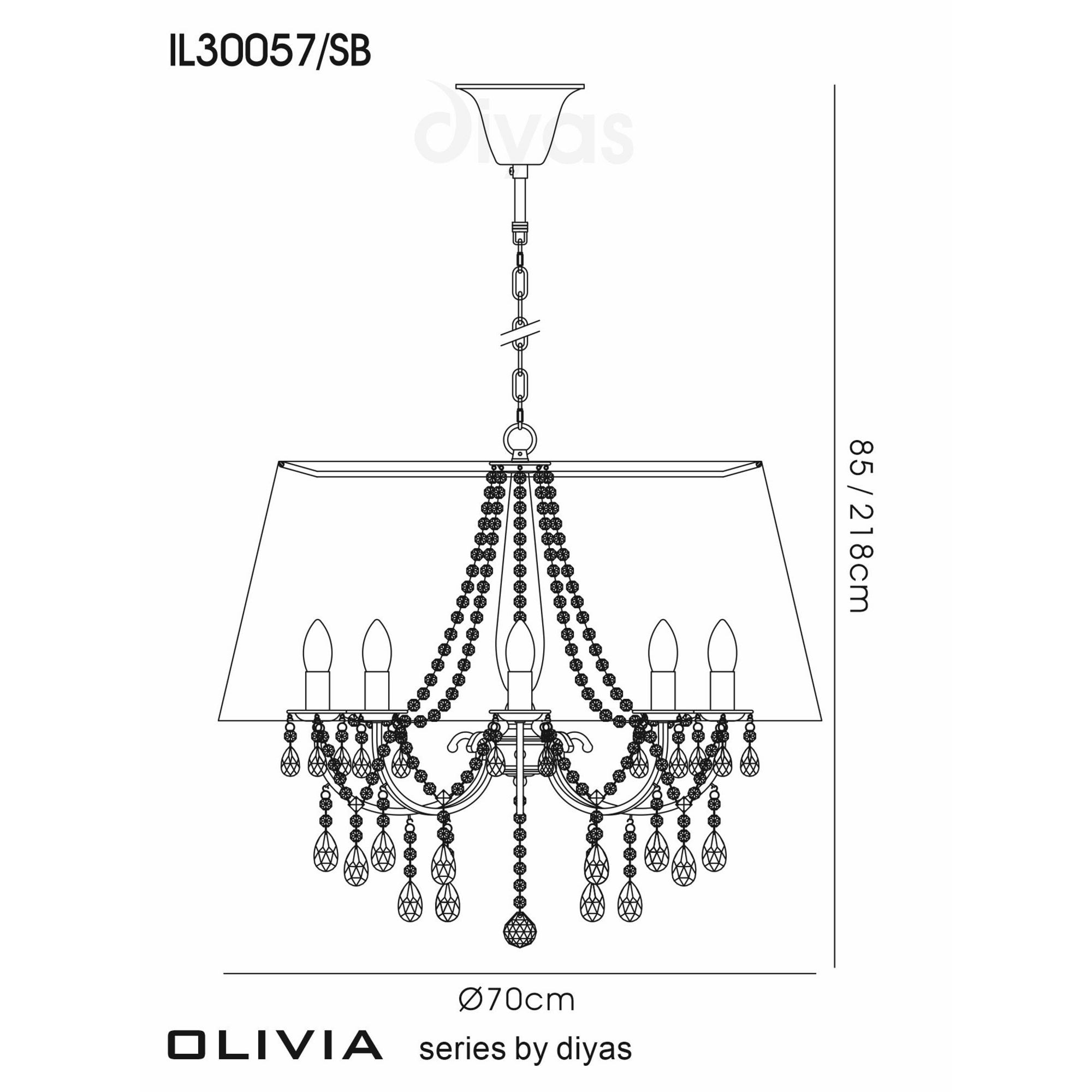 Diyas IL30057 Olivia Pendant With Soft Bronze Shade 8 Light Antique Brass/Crystal