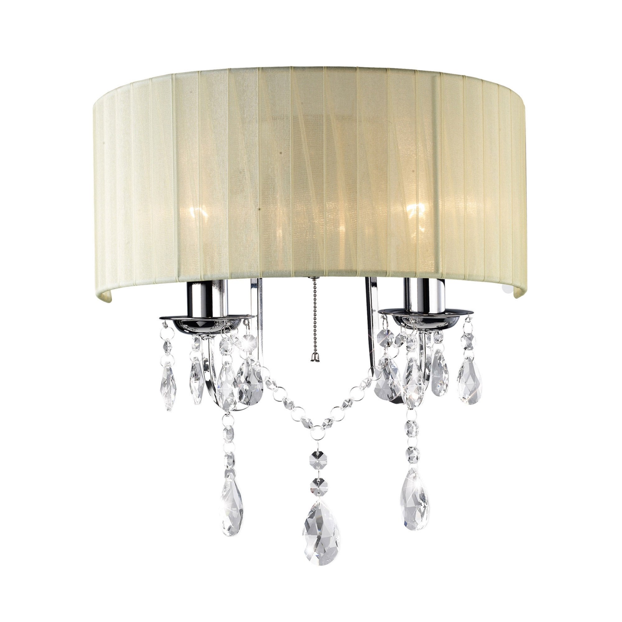 Diyas IL30061 Olivia Wall Light Switched With Ivory Cream Shade 2 Light Polished Chrome/Crystal