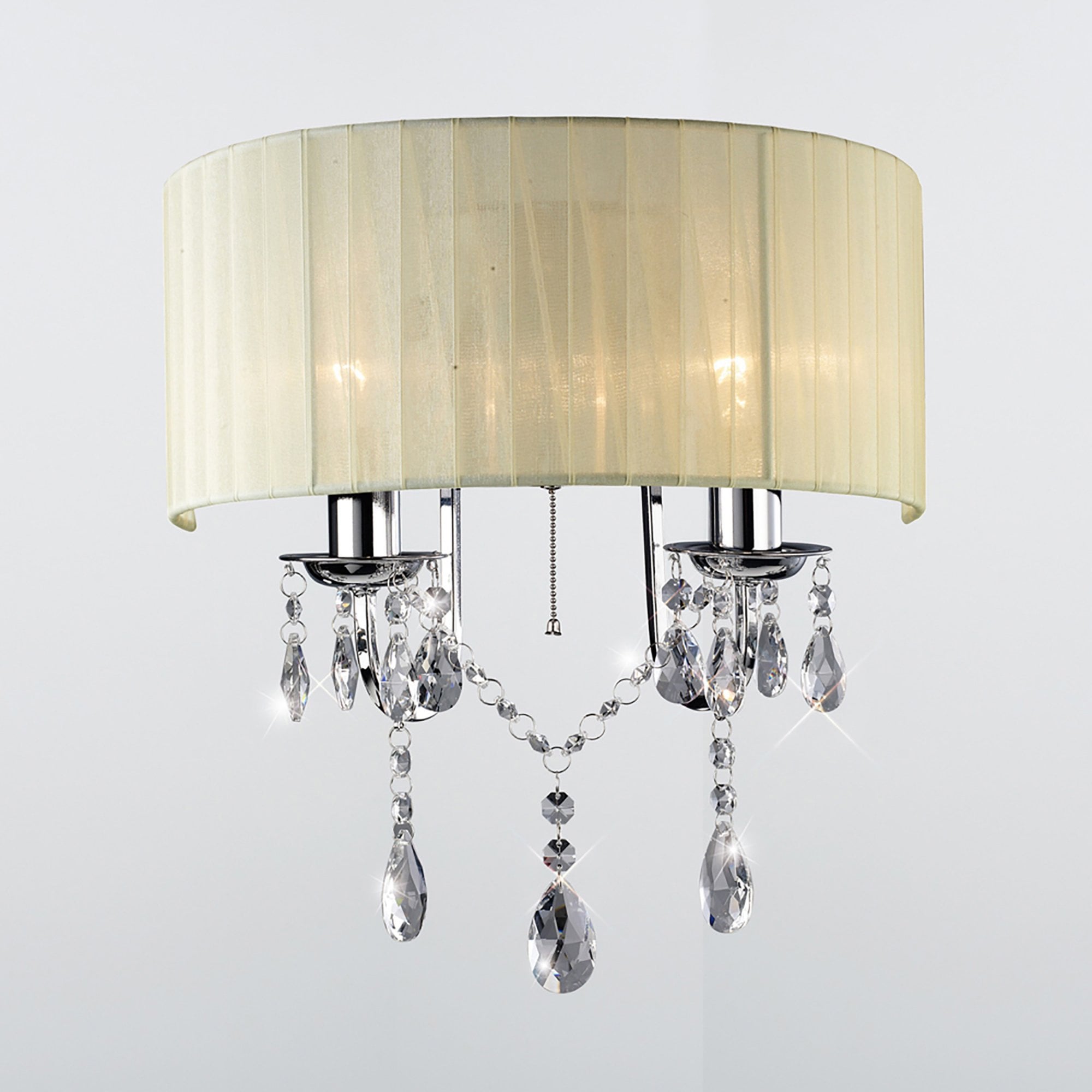 Diyas IL30061 Olivia Wall Light Switched With Ivory Cream Shade 2 Light Polished Chrome/Crystal