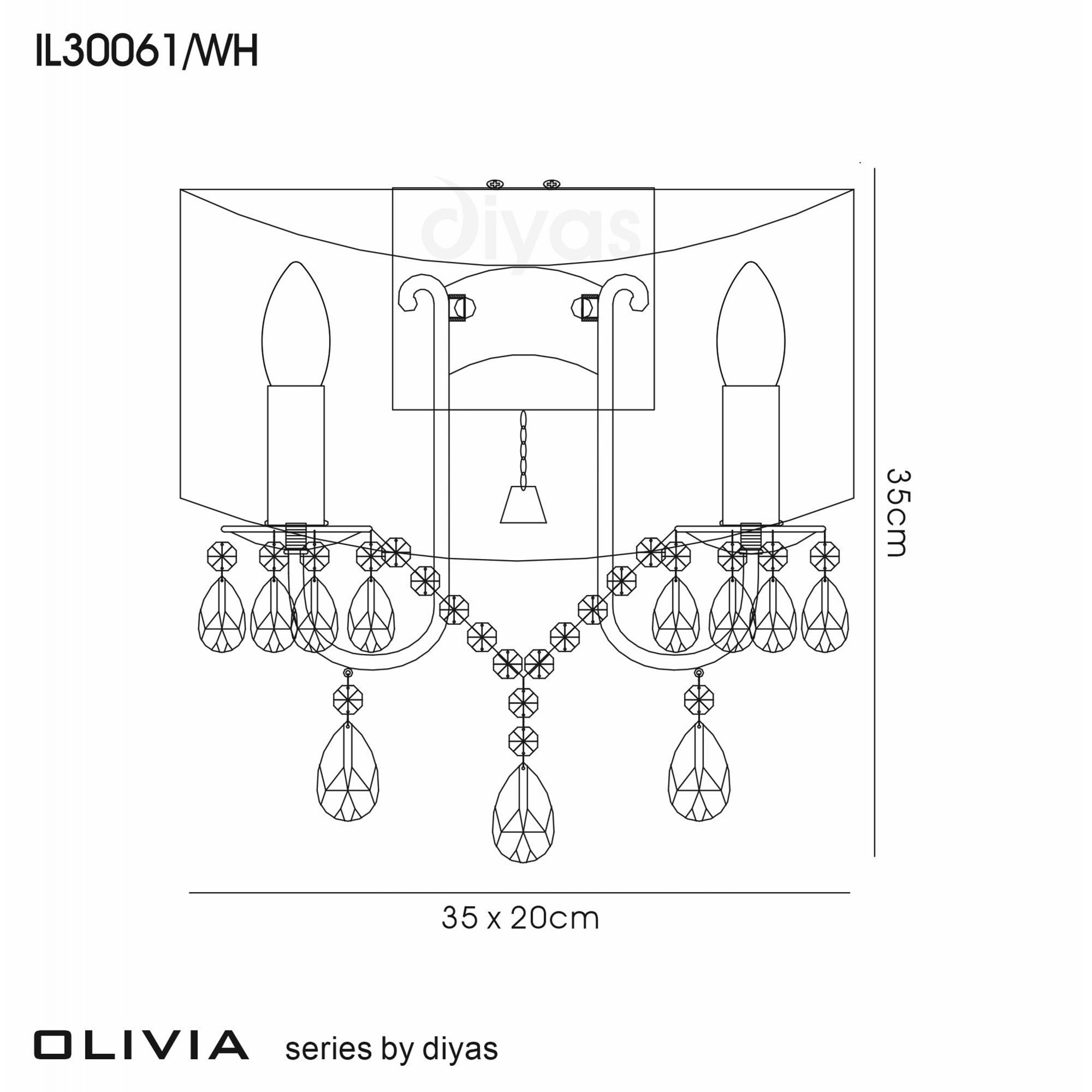 Diyas IL30061 Olivia Wall Light Switched With White Shade 2 Light Polished Chrome/Crystal