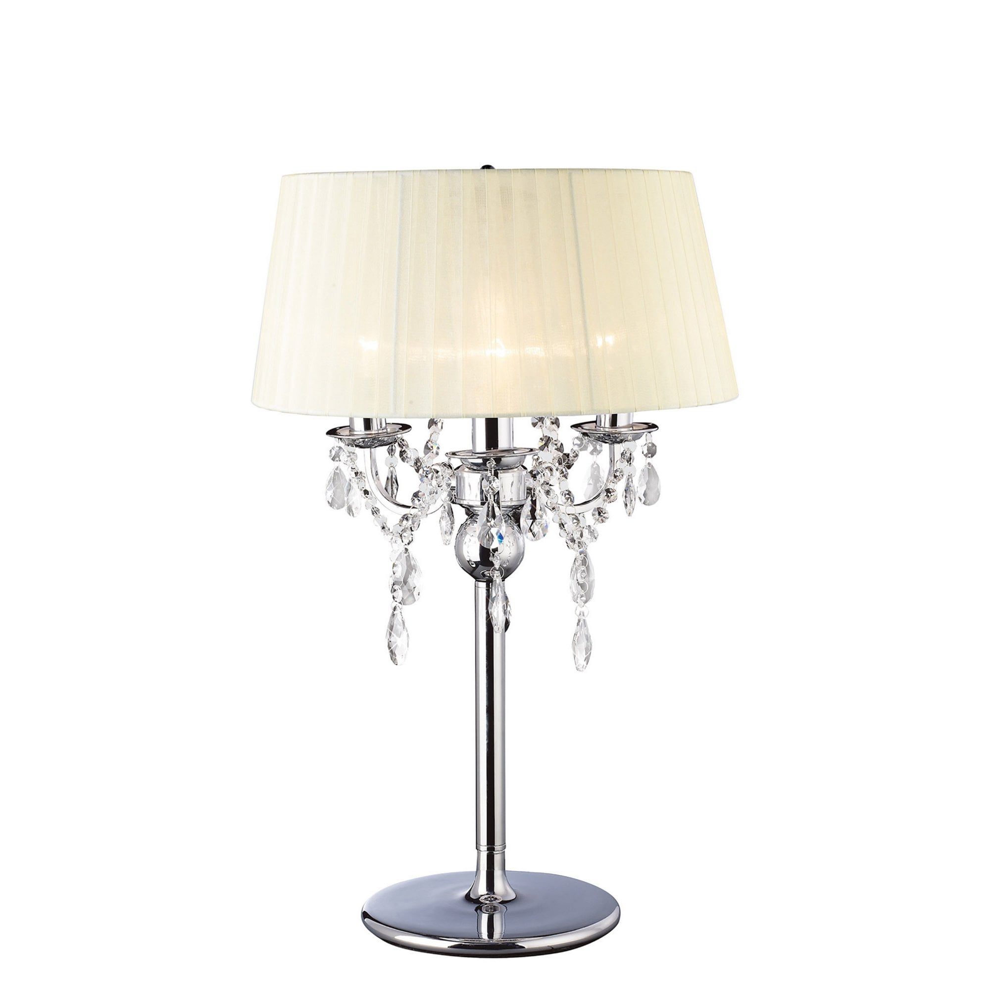 Diyas IL30062 Olivia Table Lamp With Ivory Cream Shade 3 Light Polished Chrome/Crystal