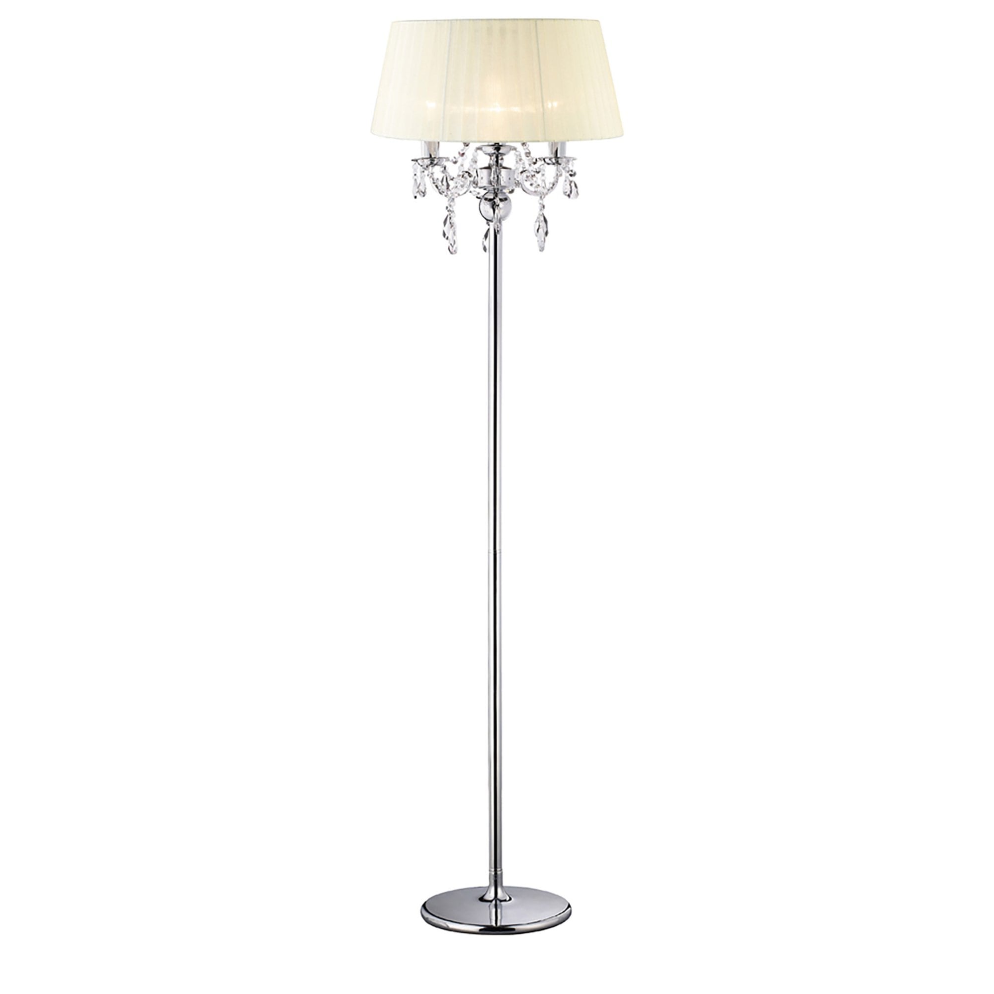 Diyas IL30063 Olivia Floor Lamp With Ivory Cream Shade 3 Light Polished Chrome/Crystal