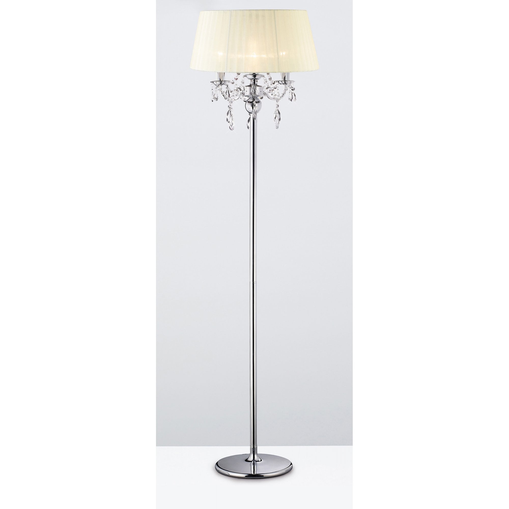 Diyas IL30063 Olivia Floor Lamp With Ivory Cream Shade 3 Light Polished Chrome/Crystal