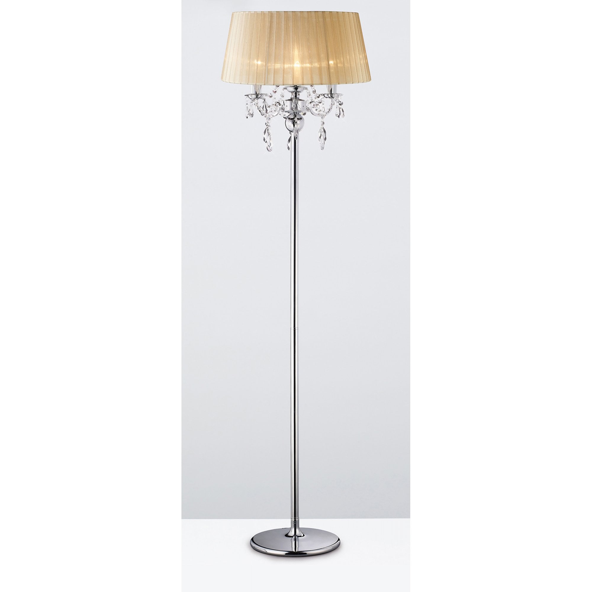 Diyas IL30063 Olivia Floor Lamp With Soft Bronze Shade 3 Light Polished Chrome/Crystal