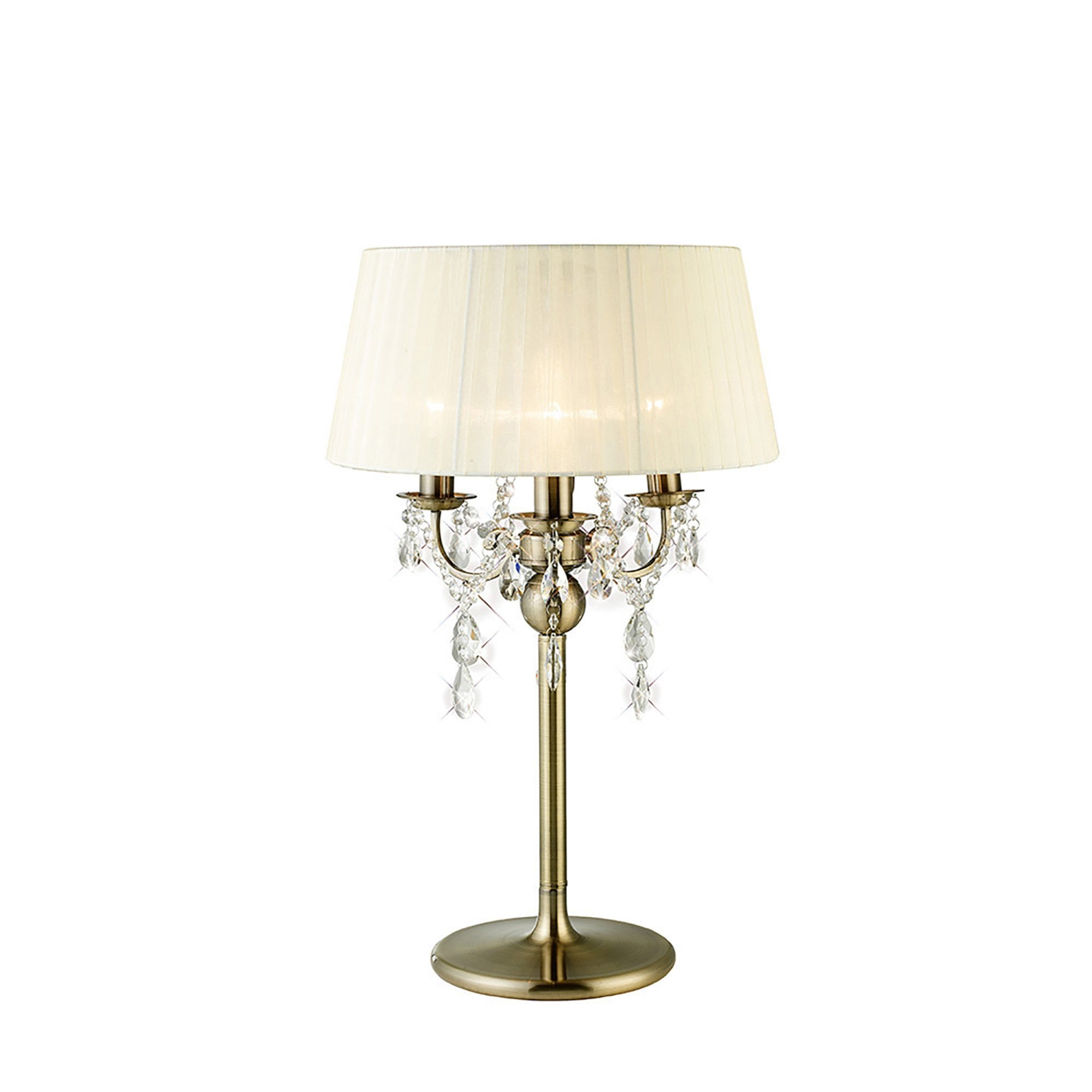 Diyas IL30065 Olivia Table Lamp With Cream Shade 3 Light Antique Brass/Crystal
