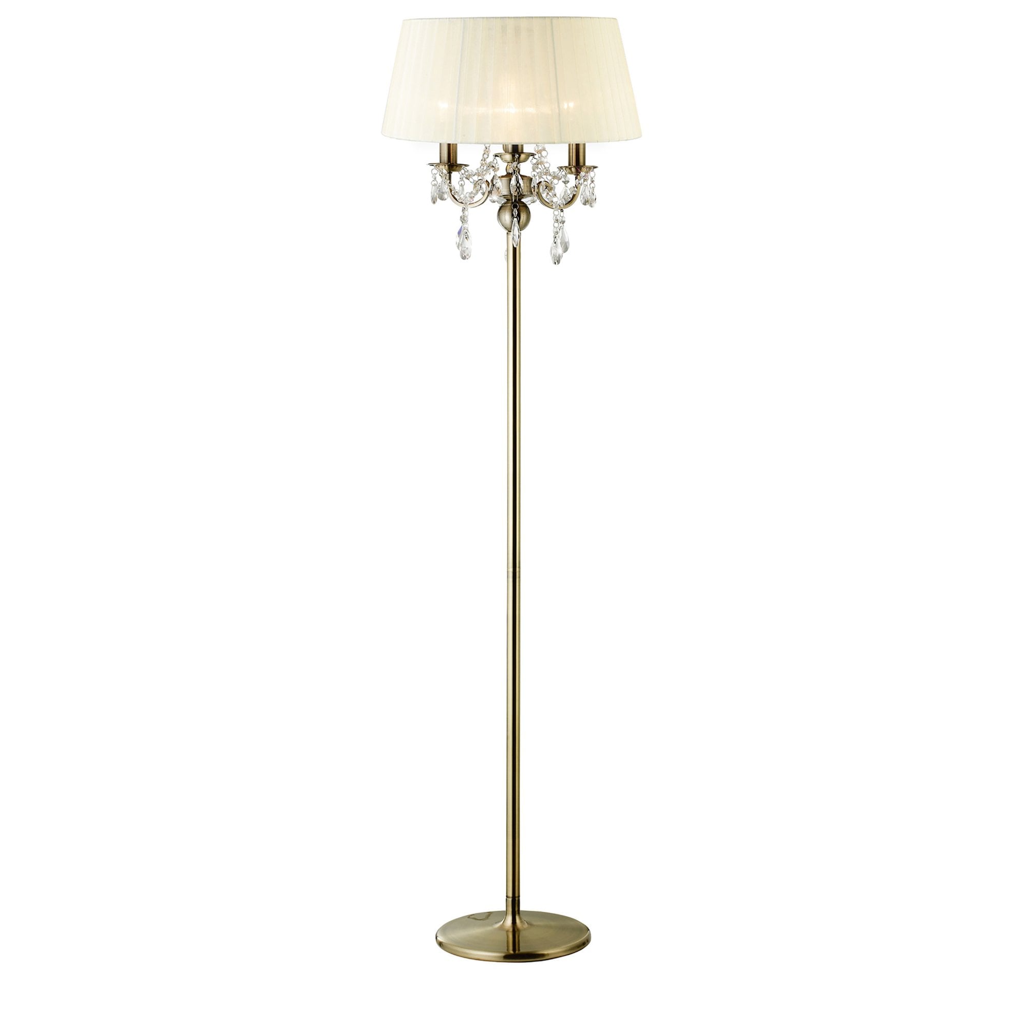 Diyas IL30066 Olivia Floor Lamp With Cream Shade 3 Light Antique Brass/Crystal
