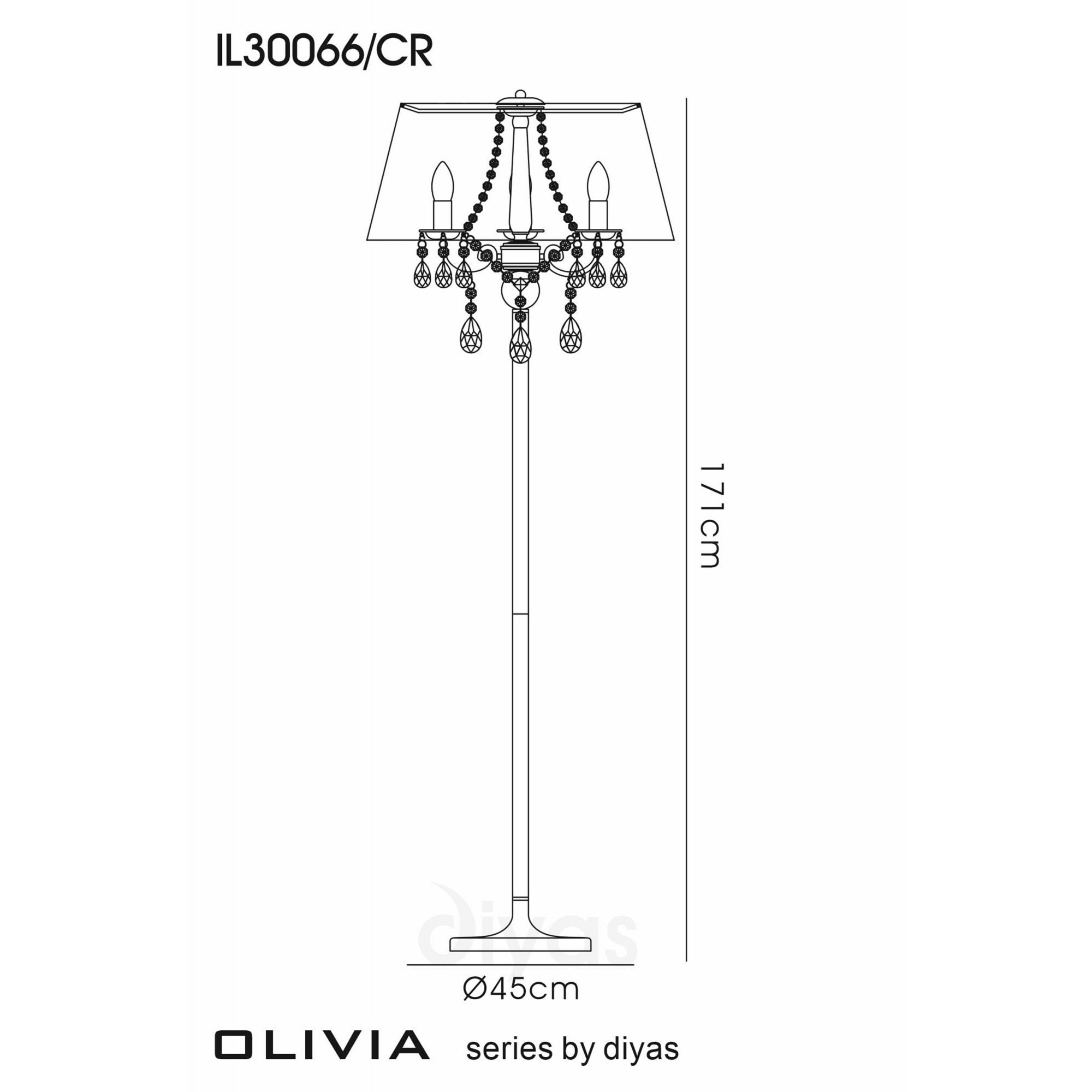 Diyas IL30066 Olivia Floor Lamp With Cream Shade 3 Light Antique Brass/Crystal