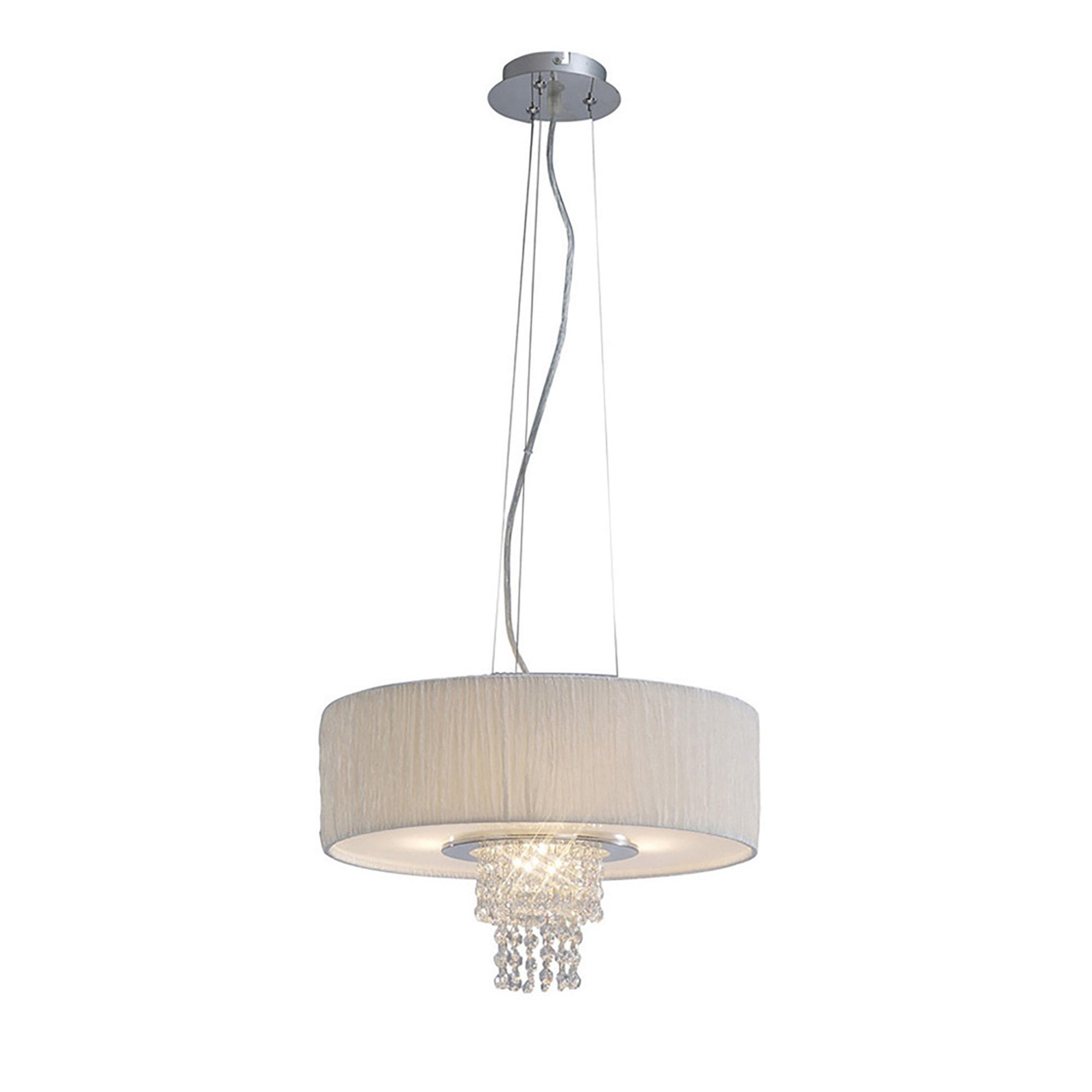 Diyas IL30272/WH Nerissa Pendant With White Shade 4 Light Polished Chrome/Crystal