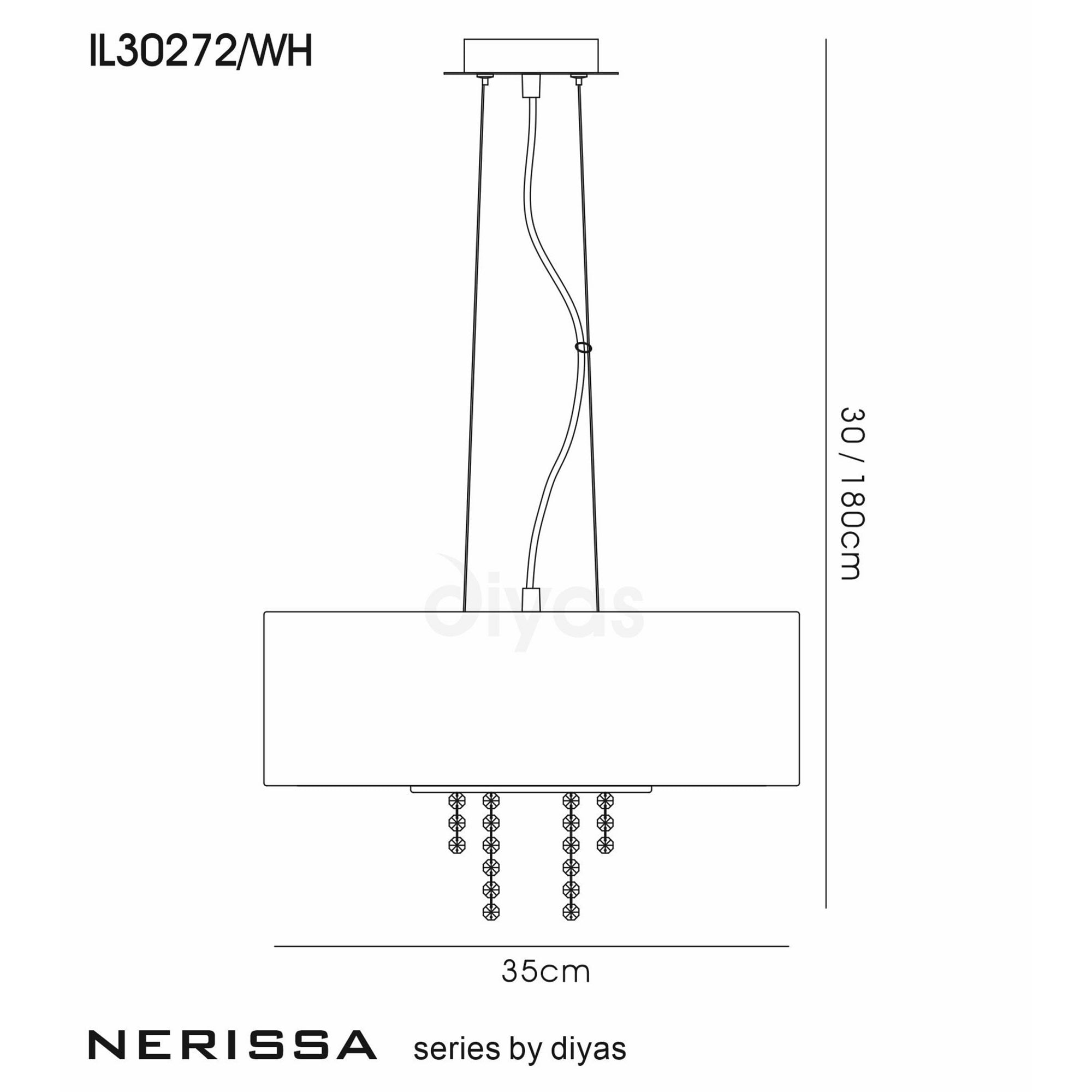 Diyas IL30272/WH Nerissa Pendant With White Shade 4 Light Polished Chrome/Crystal