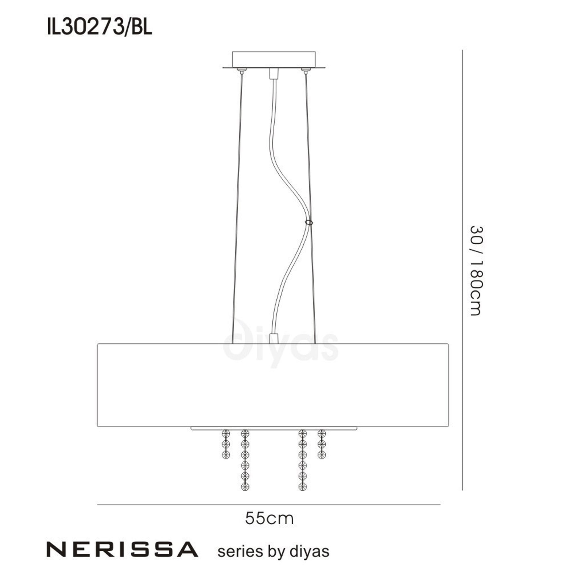 Diyas IL30273/BL Nerissa Pendant With Black Shade 6 Light Polished Chrome/Crystal