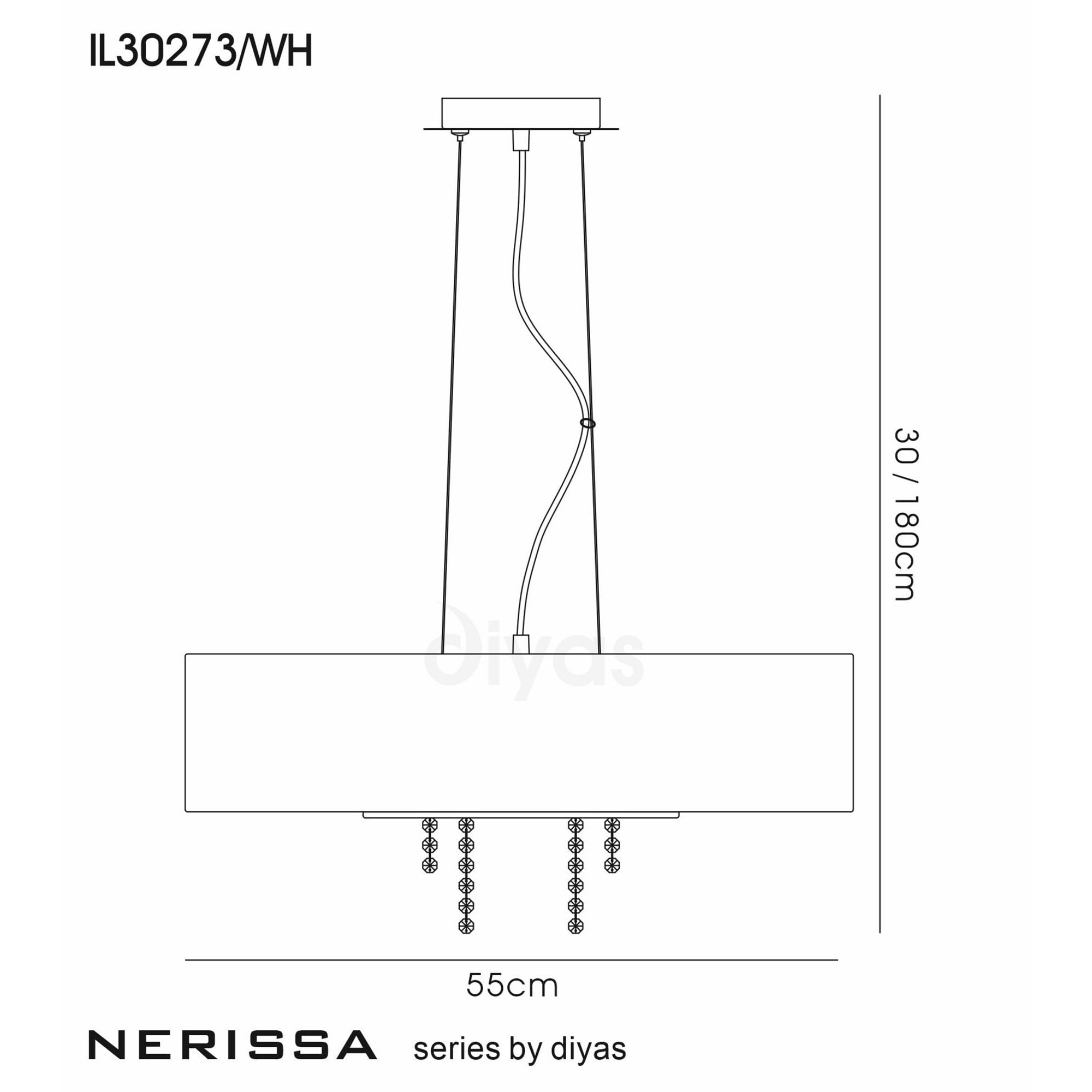 Diyas IL30273/WH Nerissa Pendant With White Shade 6 Light Polished Chrome/Crystal