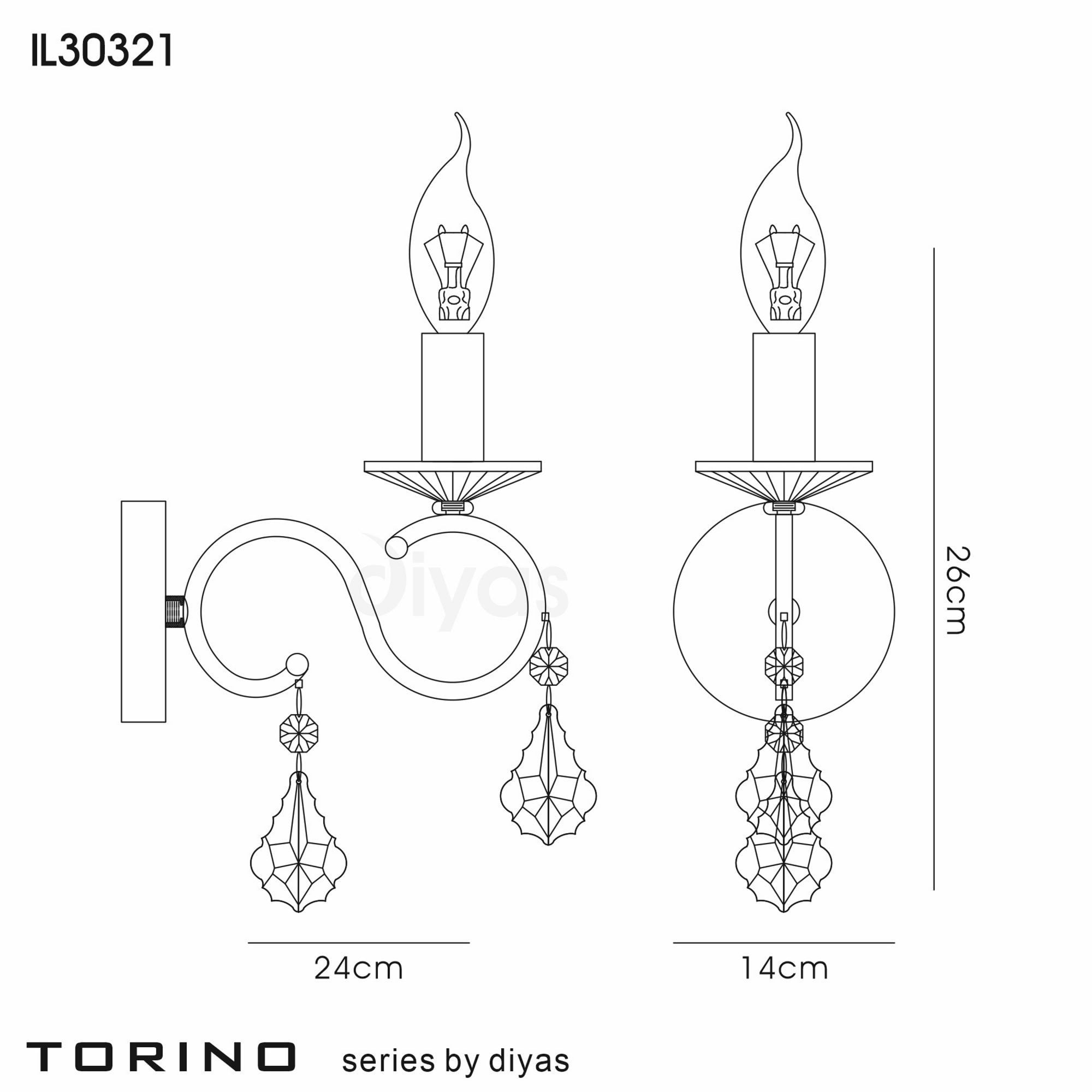 Diyas IL30321 Torino Wall Light Switched 1 Light French Gold/Crystal