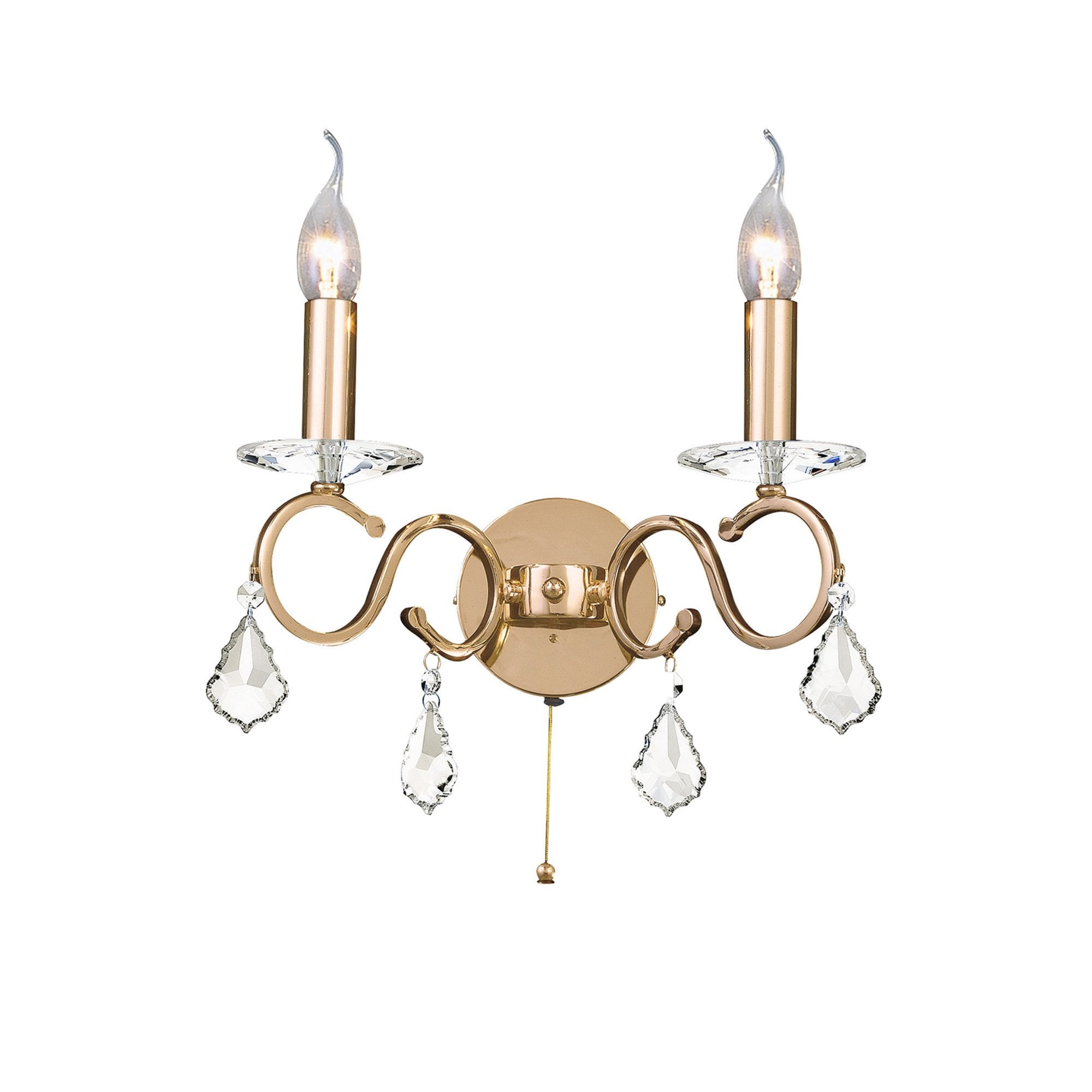 Diyas IL30322 Torino Wall Light Switched 2 Light French Gold/Crystal