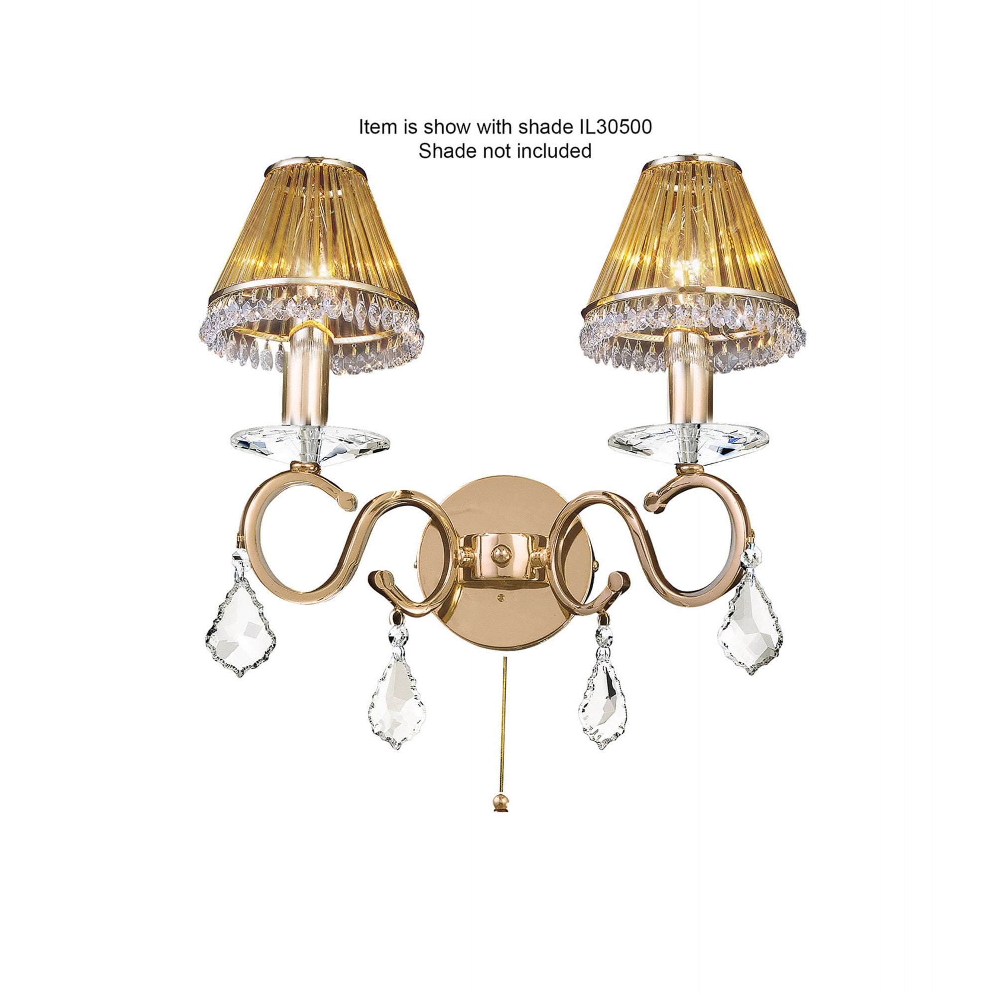 Diyas IL30322 Torino Wall Light Switched 2 Light French Gold/Crystal