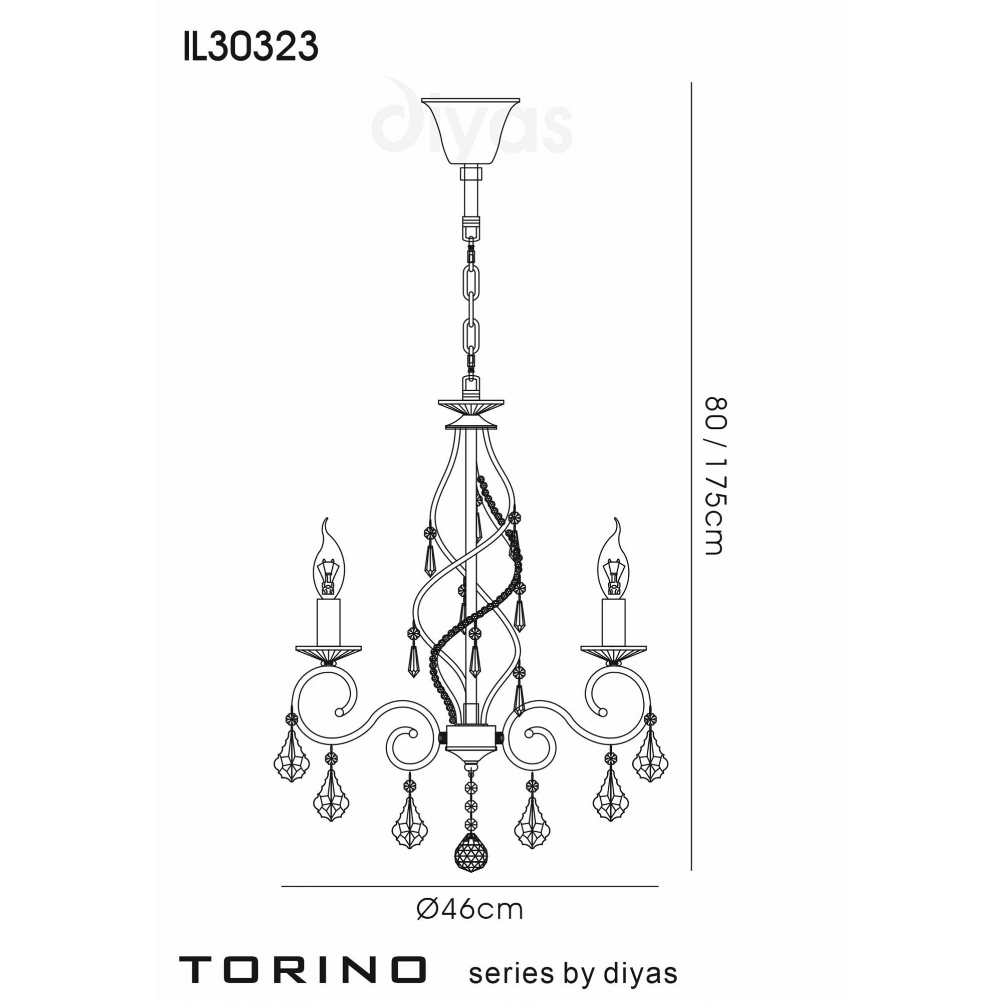 Diyas IL30323 Torino Pendant 3 Light French Gold/Crystal
