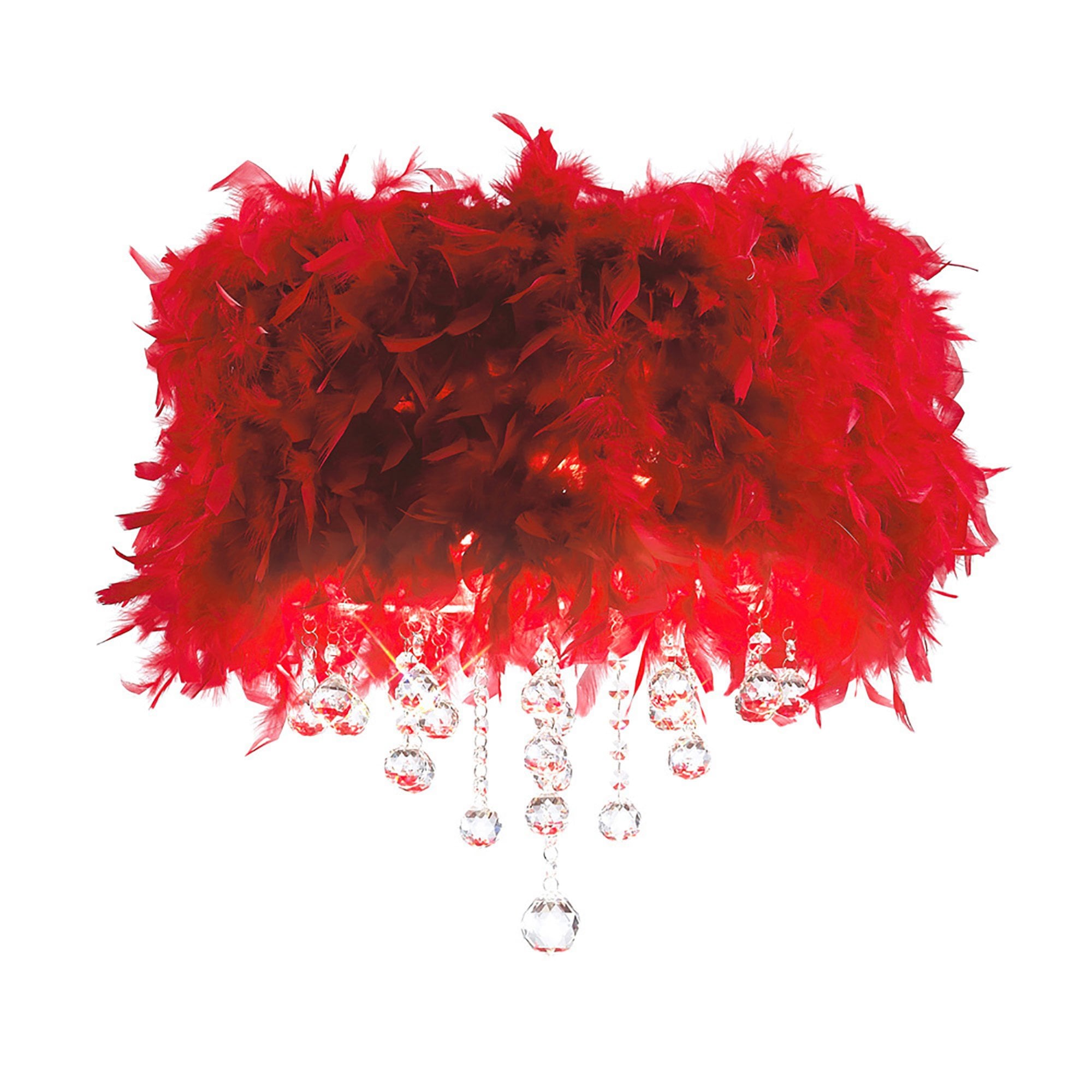 Diyas IL30741/RD Ibis Ceiling With Red Feather Shade 3 Light Polished Chrome/Crystal
