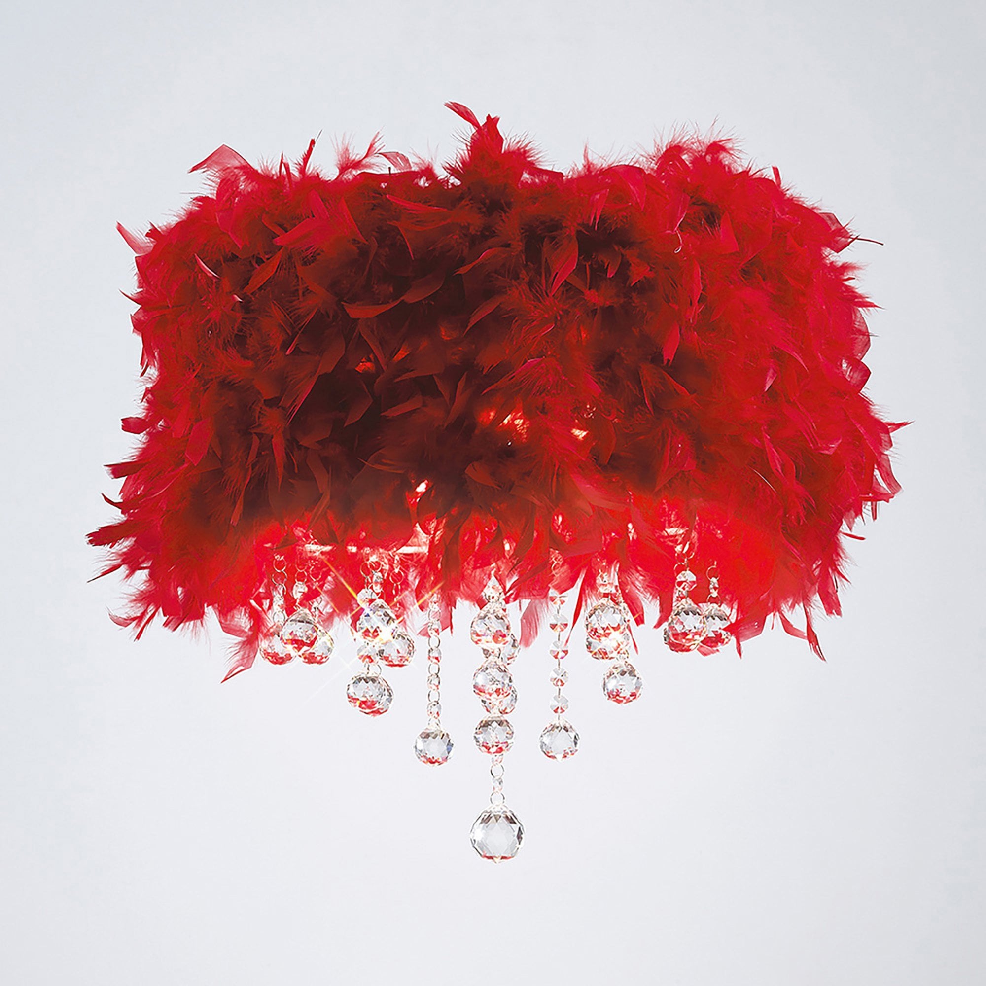 Diyas IL30741/RD Ibis Ceiling With Red Feather Shade 3 Light Polished Chrome/Crystal
