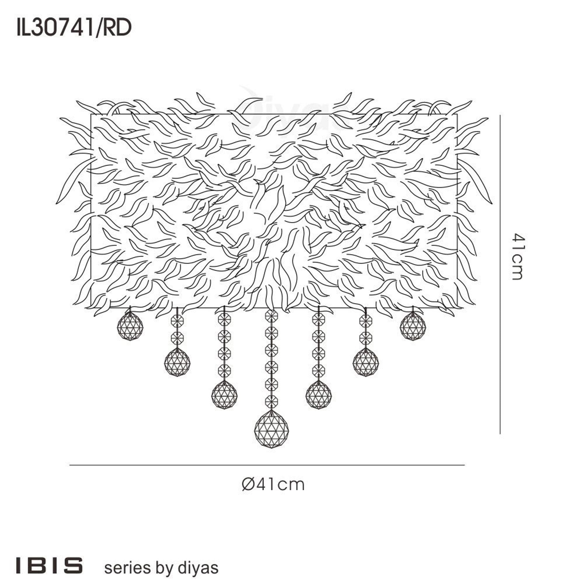Diyas IL30741/RD Ibis Ceiling With Red Feather Shade 3 Light Polished Chrome/Crystal