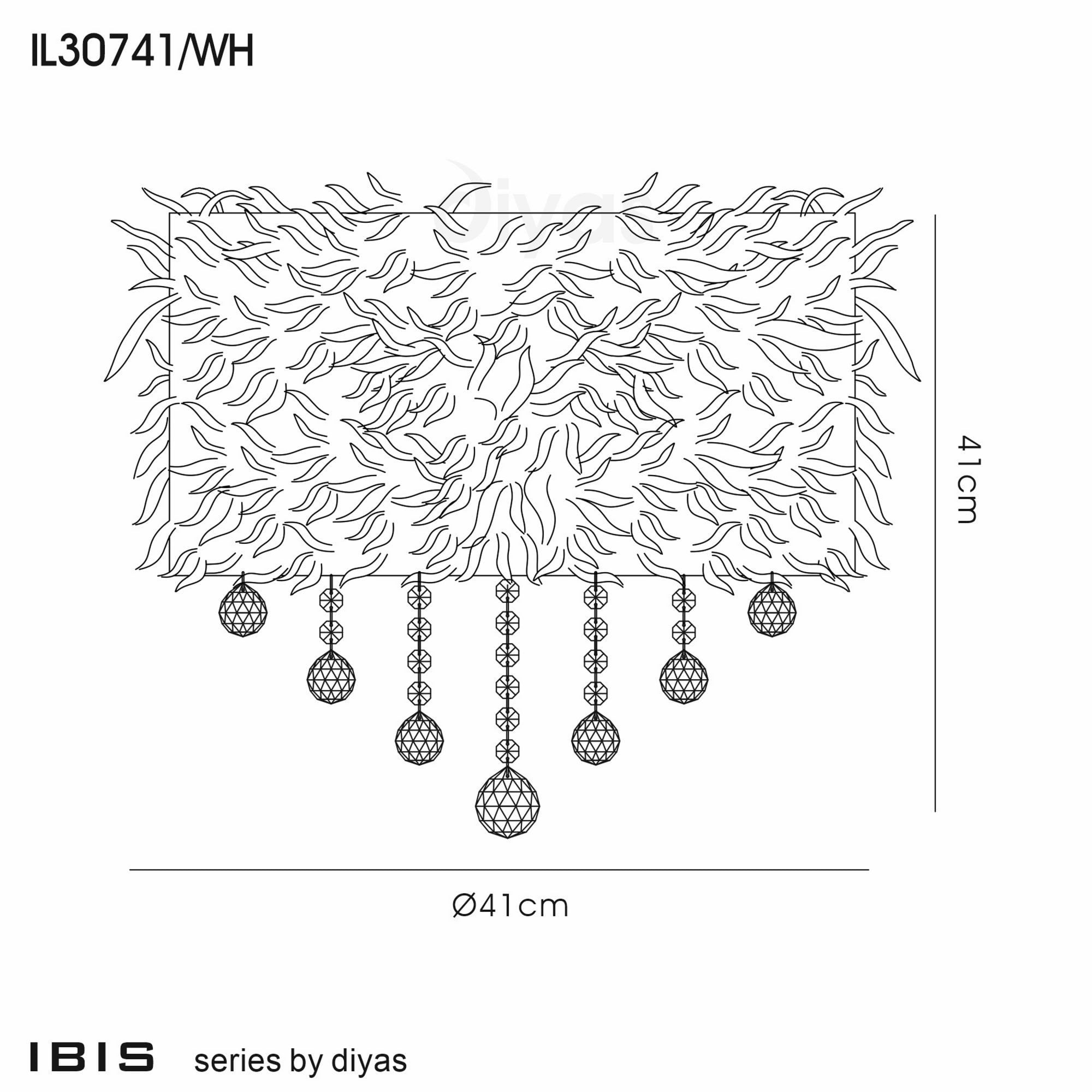 Diyas IL30741/WH Ibis Ceiling With White Feather Shade 3 Light Polished Chrome/Crystal