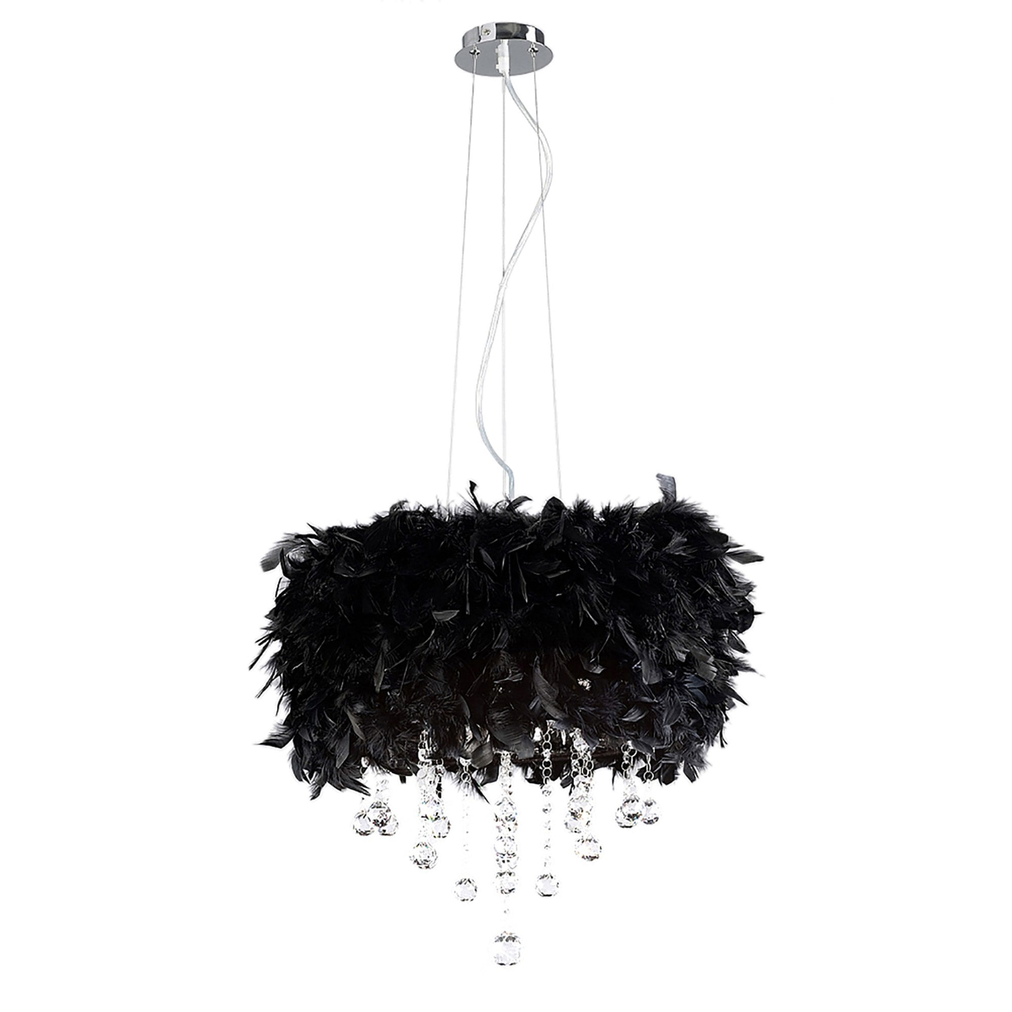 Diyas IL30742/BL Ibis Pendant With Black Feather Shade 3 Light Polished Chrome/Crystal