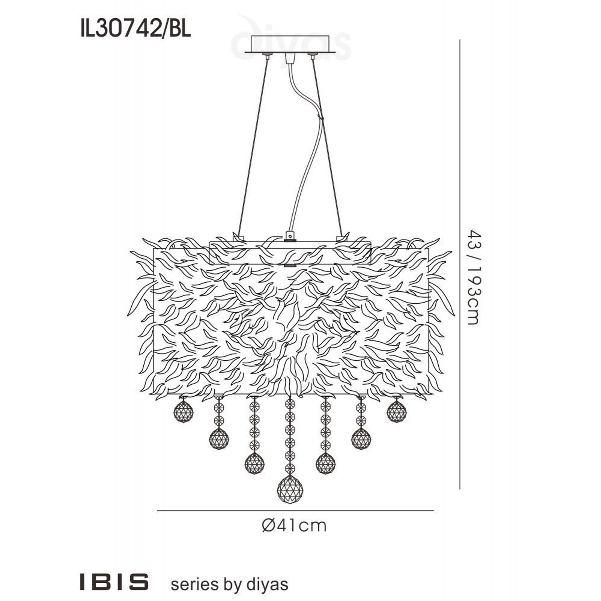 Diyas IL30742/BL Ibis Pendant With Black Feather Shade 3 Light Polished Chrome/Crystal