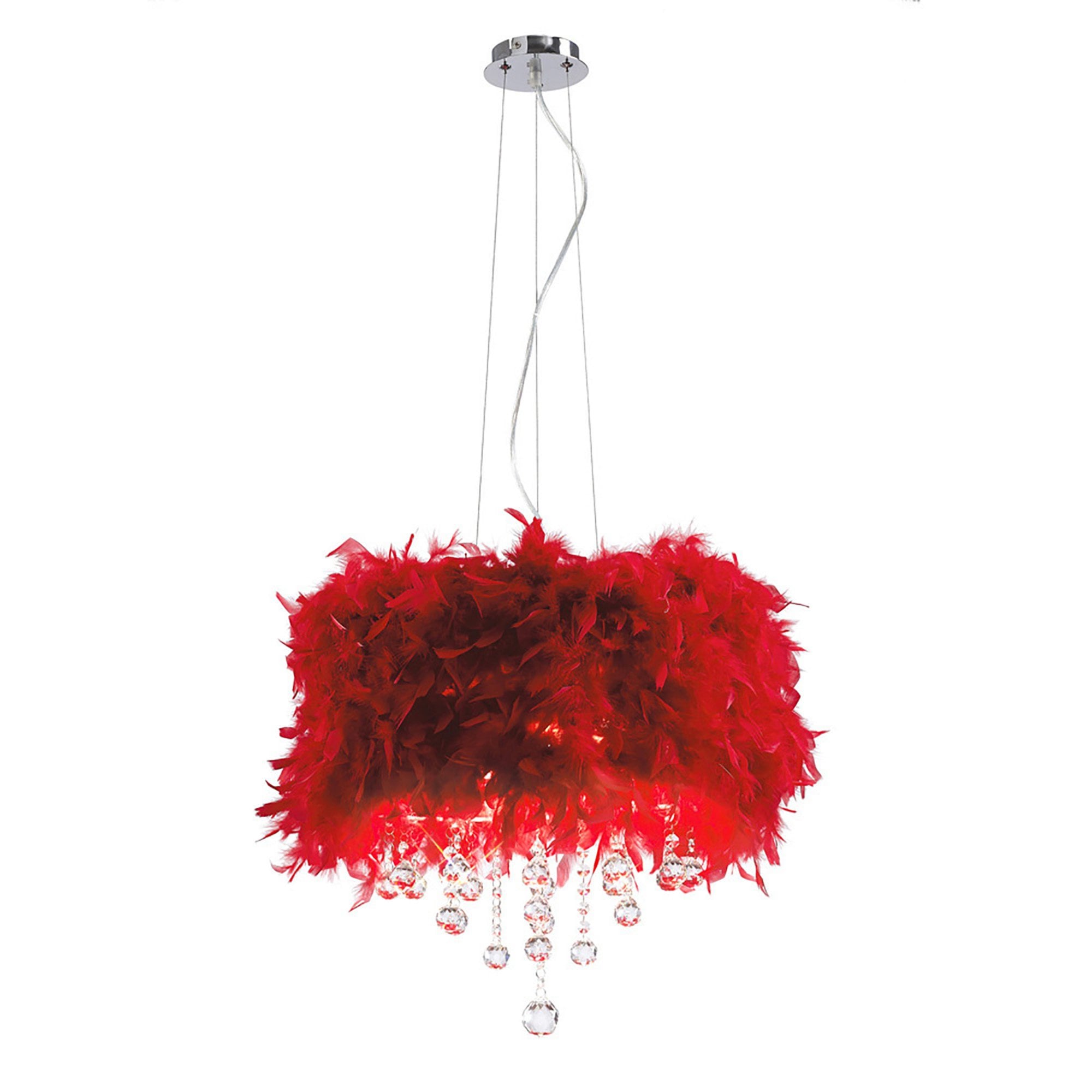 Diyas IL30742/RD Ibis Pendant With Red Feather Shade 3 Light Polished Chrome/Crystal