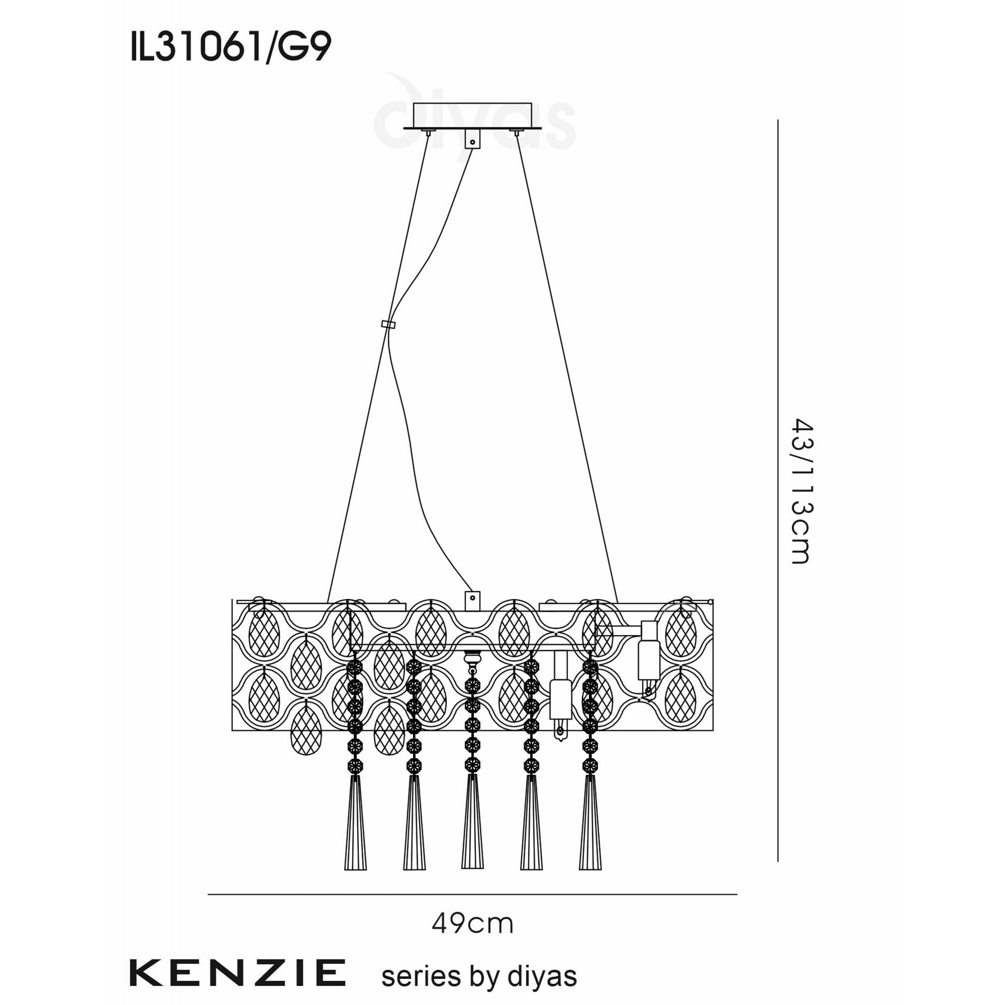 Diyas IL31061 Kenzie Pendant 10 Light G9 Polished Chrome/Crystal