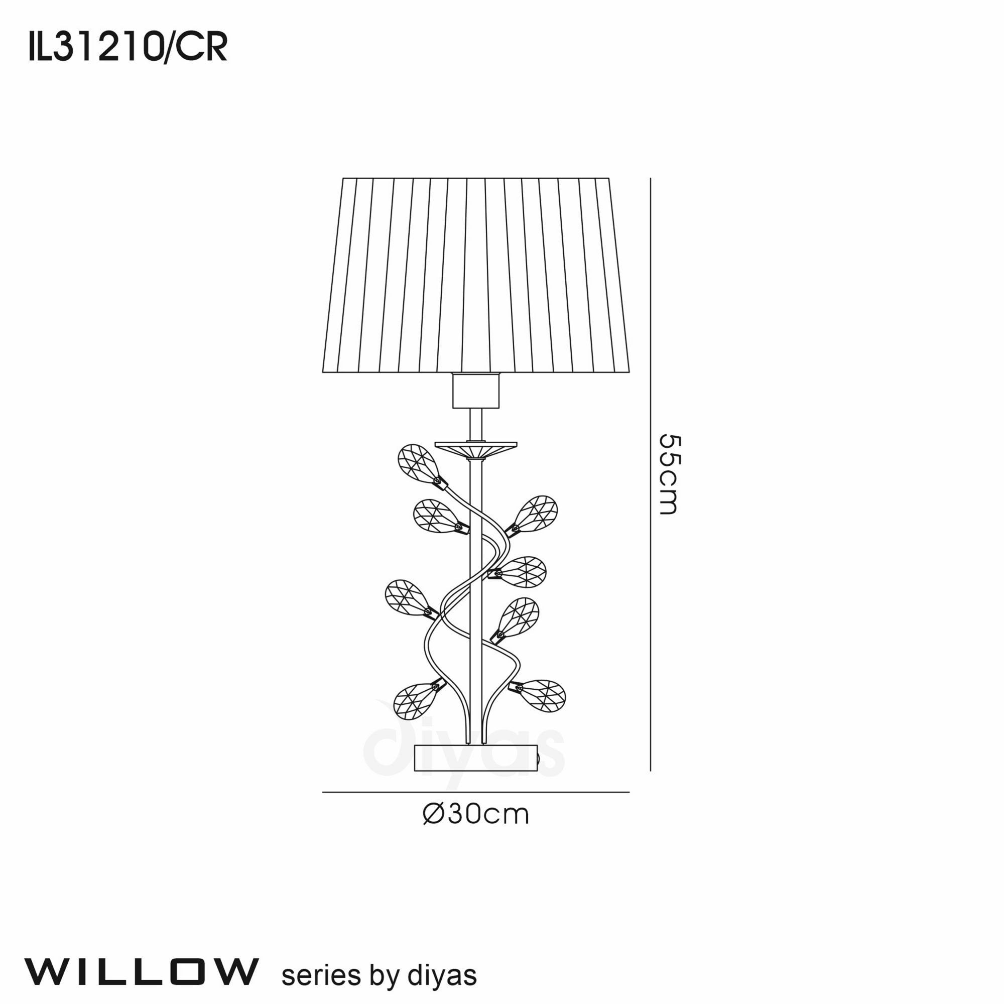 Diyas IL31210/CR Willow Table Lamp With Cream Shade 1 Light Polished Chrome/Crystal