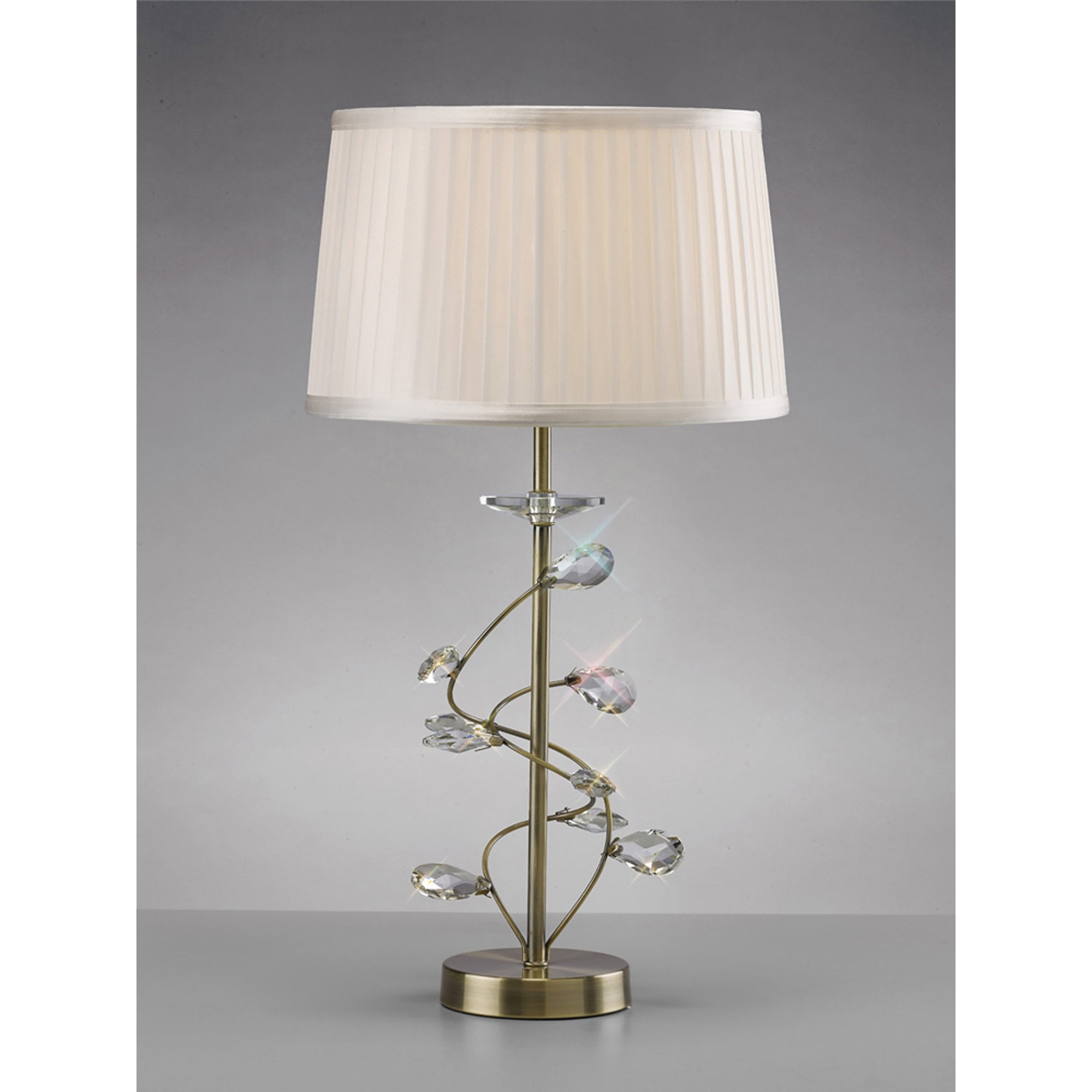 Diyas IL31220/WH Willow Table Lamp With White Shade 1 Light Antique Brass/Crystal