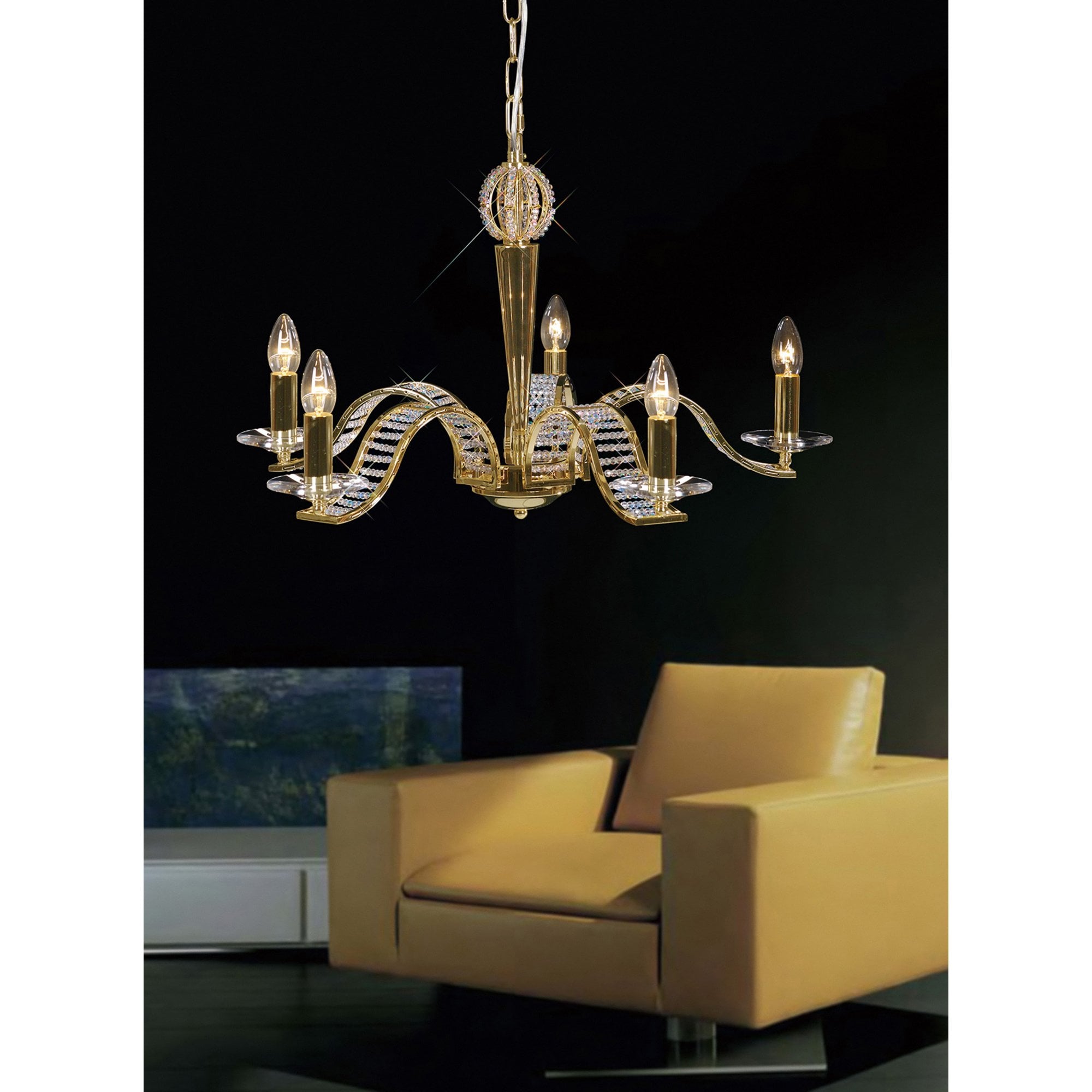 Diyas IL30445 Niobe Pendant 5 Light French Gold/Crystal